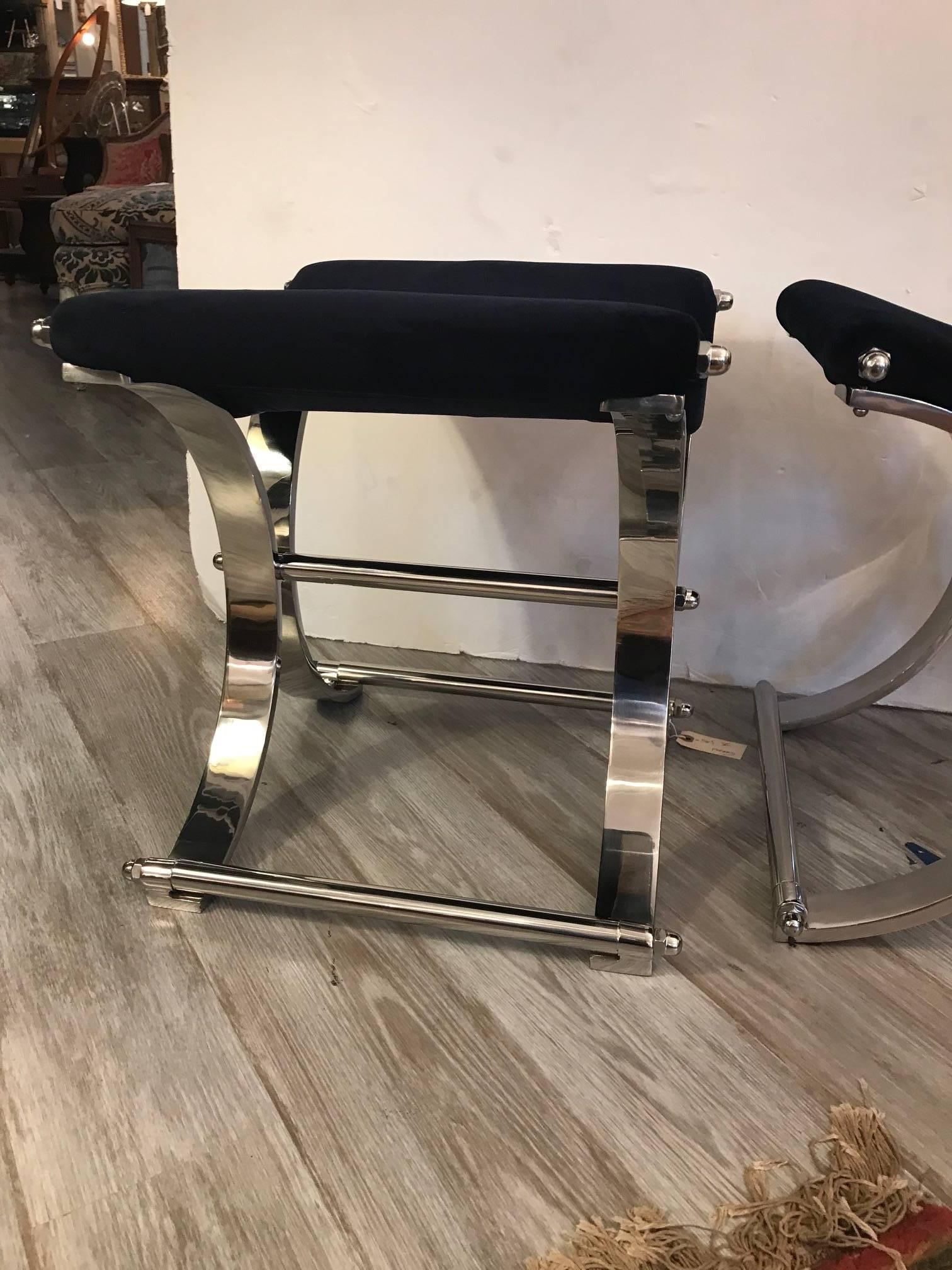Pair of Modern Chrome Saddle Seat Benches In Excellent Condition In Lambertville, NJ