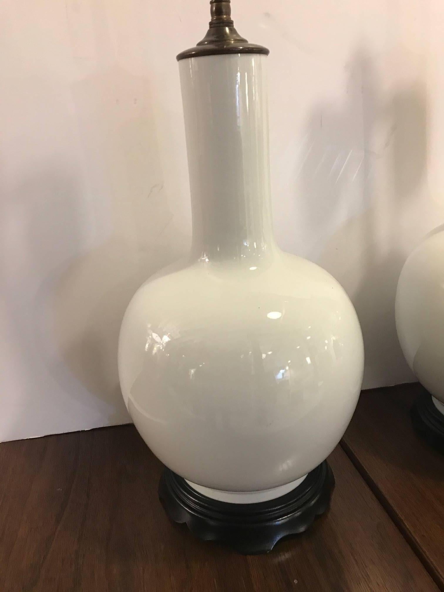 Mid-Century Modern Pair of Blanc de Chine Porcelain Lamps in the Manner of James Mont