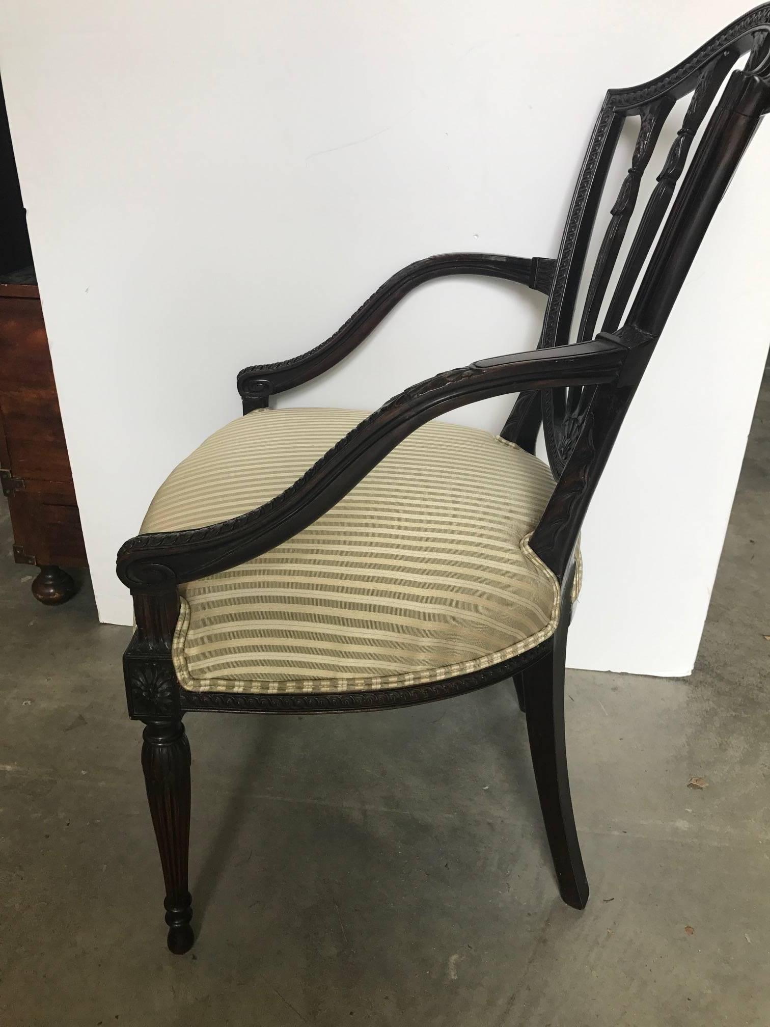 American 19th Century Hand-Carved Hepplewhite Armchair Desk Chair