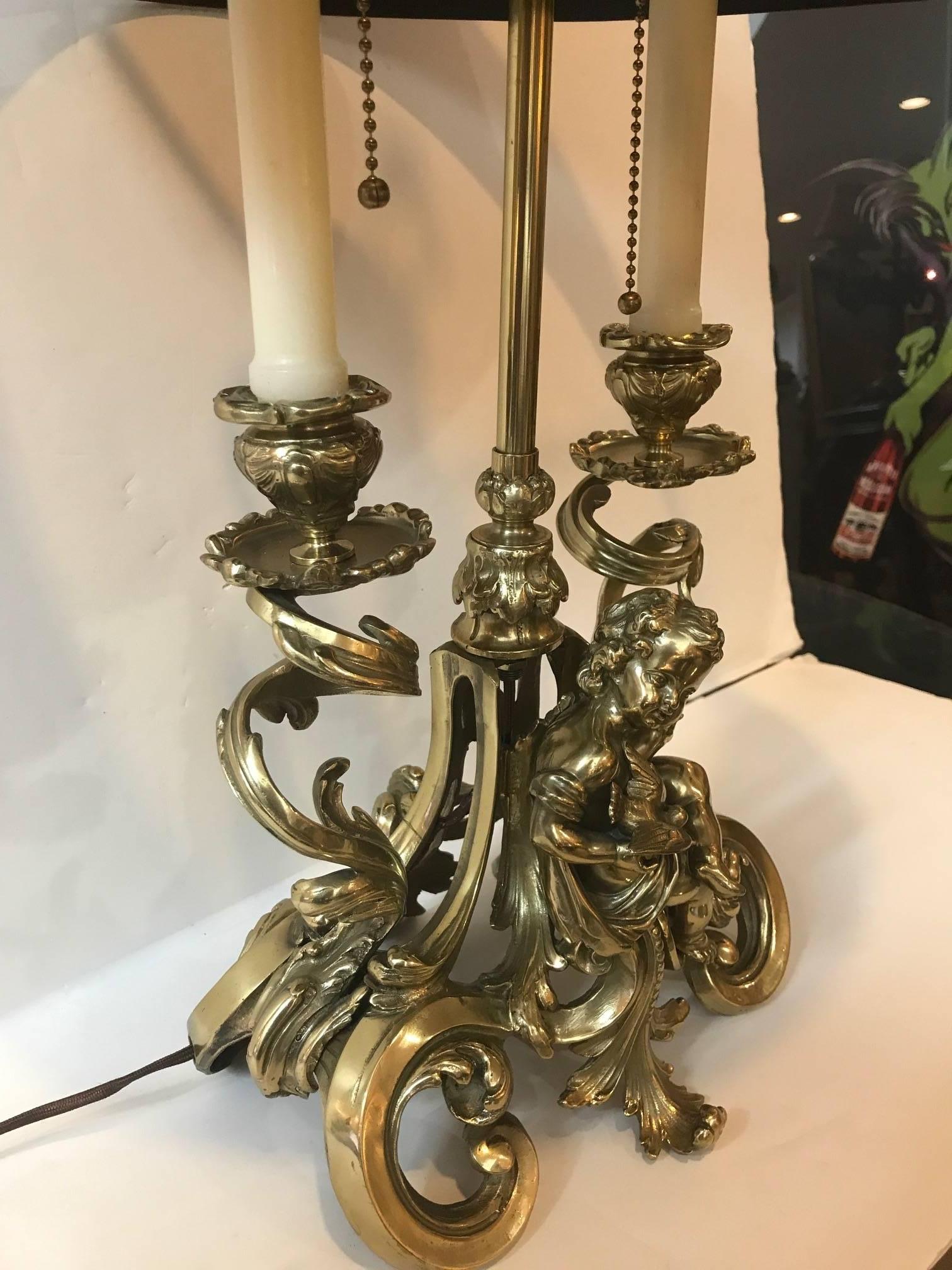 French 19th Century Polished Bronze Candelabra Bouillotte Lamp