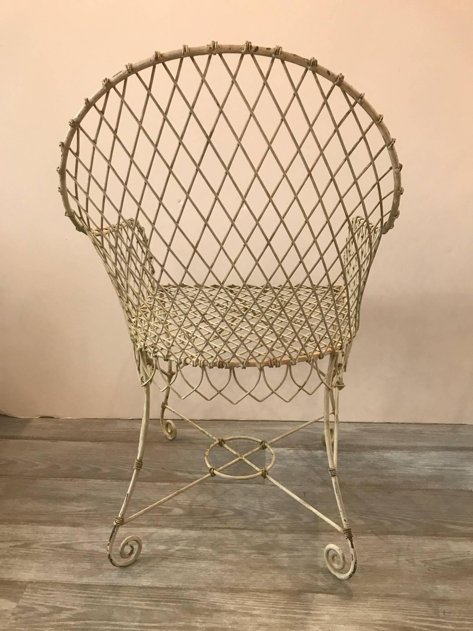 20th Century Pair of French Painted Wire Tub Back Chairs