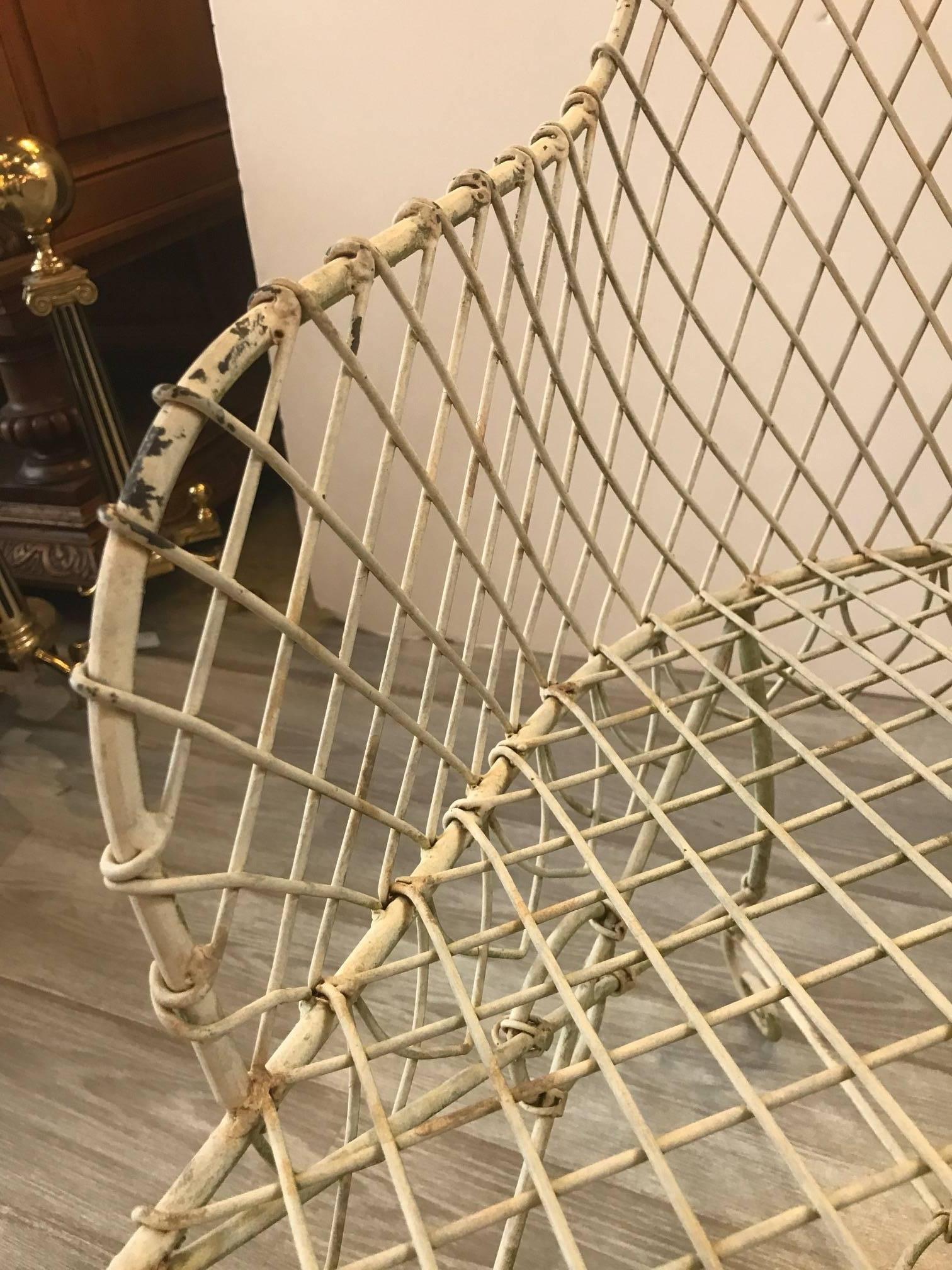 Steel Pair of French Painted Wire Tub Back Chairs