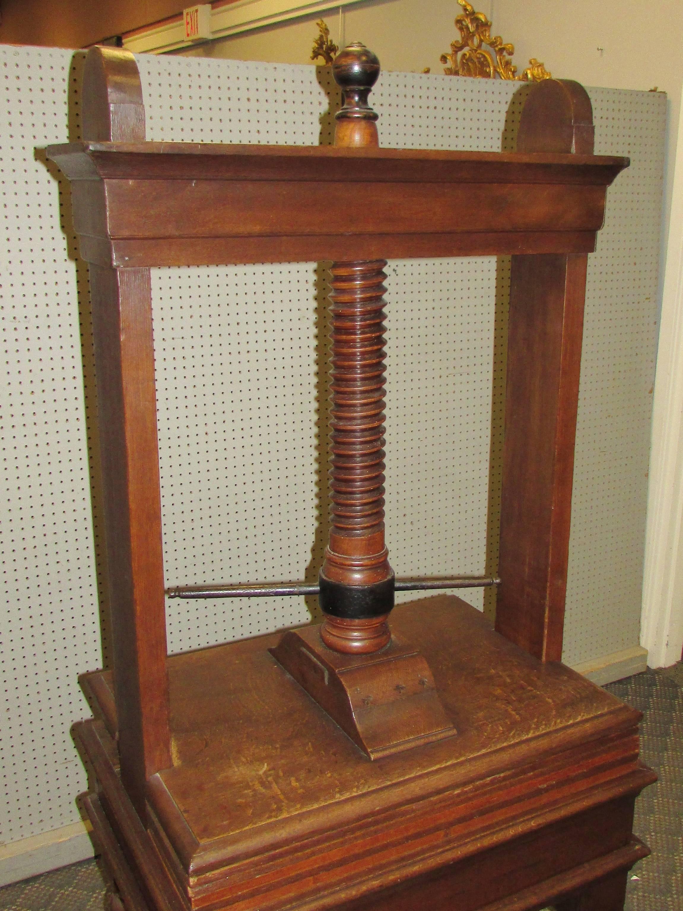 American Large Antique Oak and Iron Library Book Press