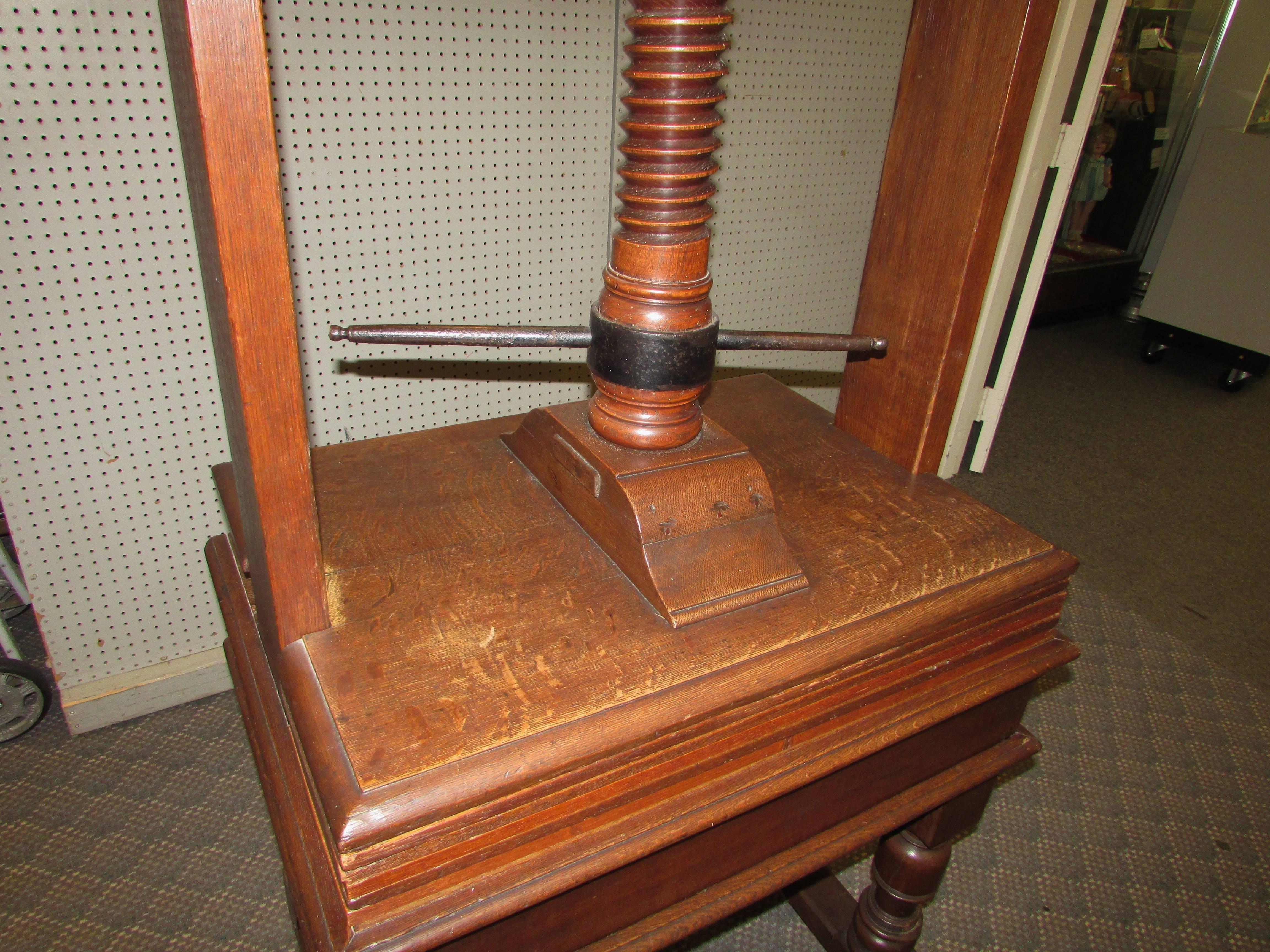 19th Century Large Antique Oak and Iron Library Book Press