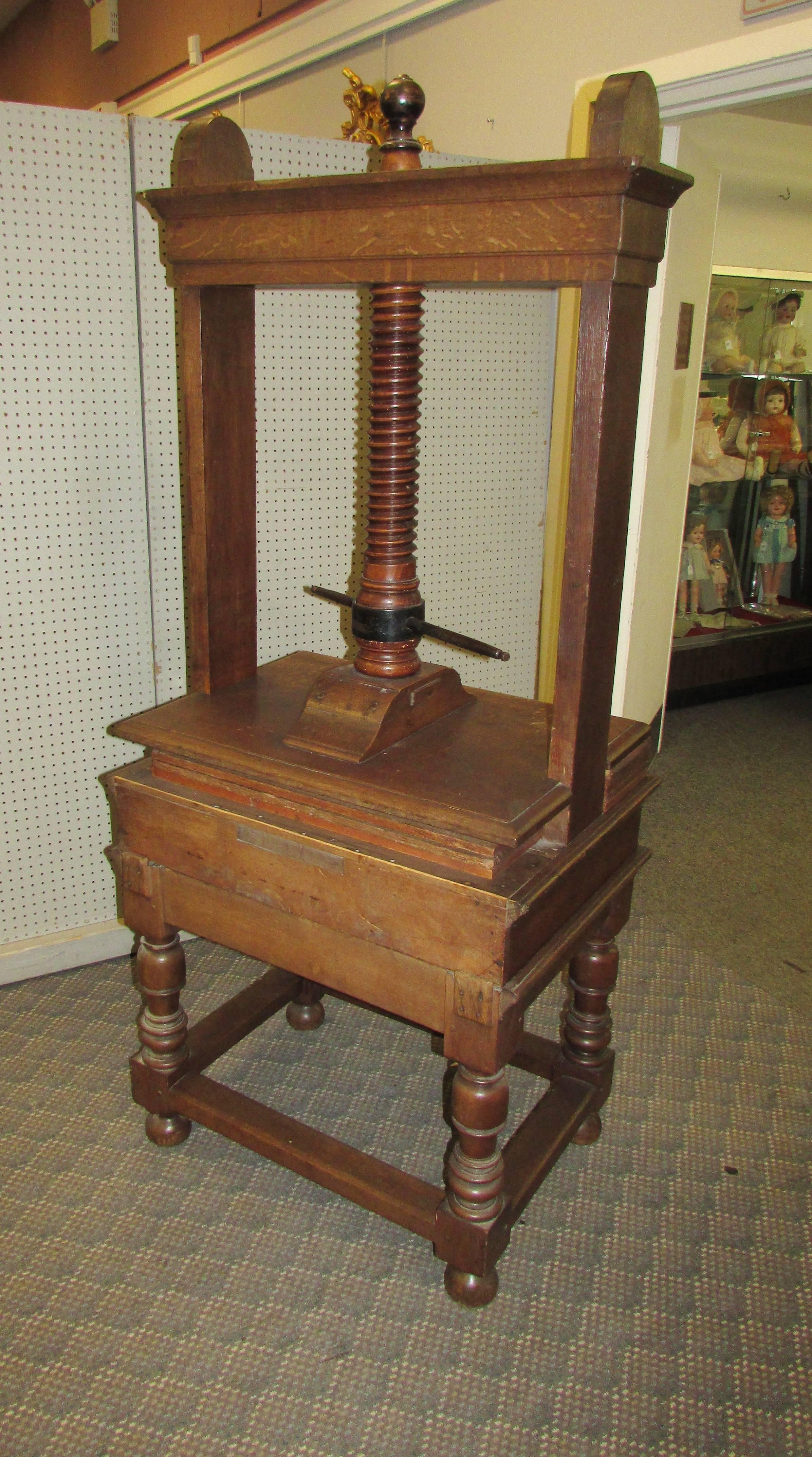 Large Antique Oak and Iron Library Book Press 2