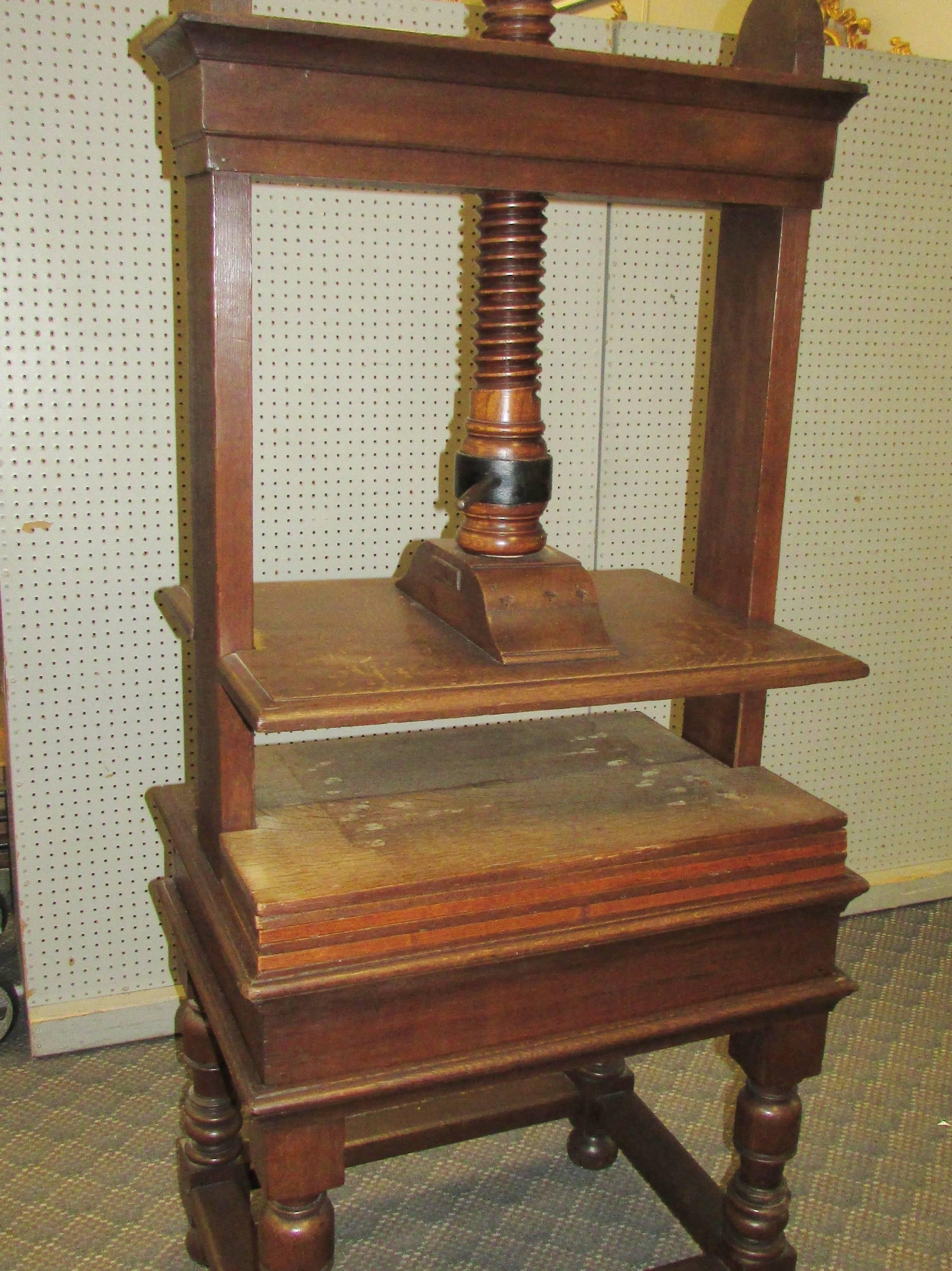 Large Antique Oak and Iron Library Book Press 3