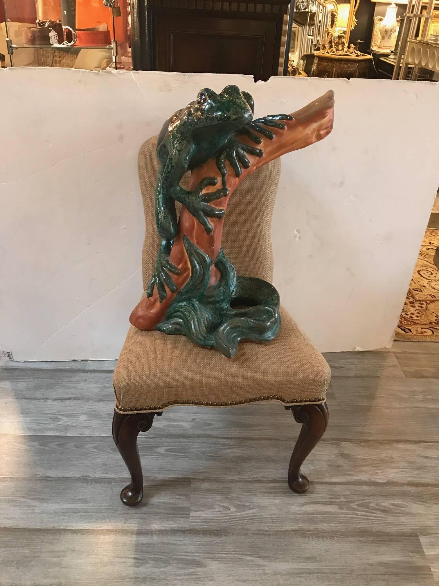 Pottery Large Whimsical Italian Frog Sculpture