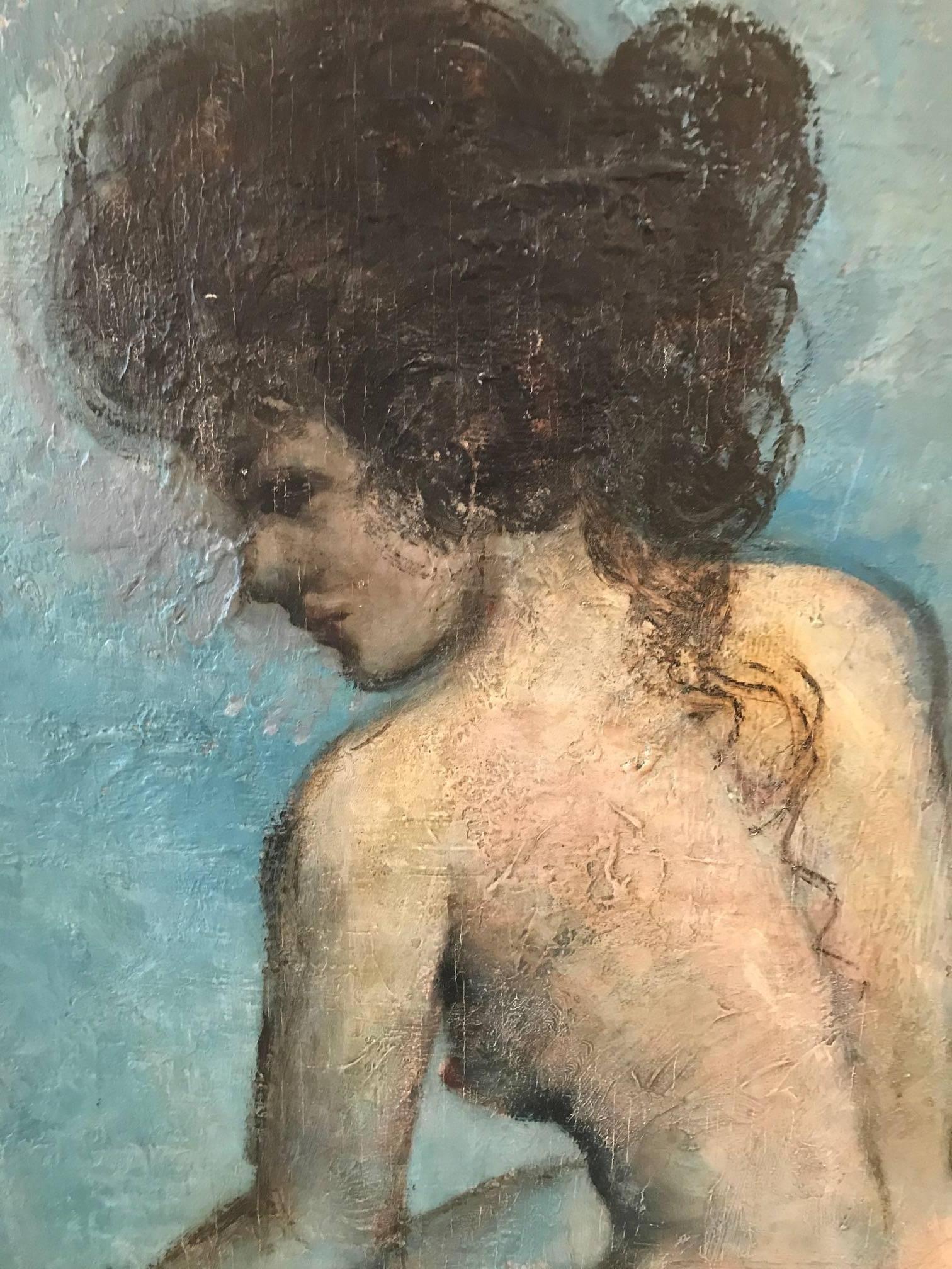 Mid-Century Modern Mid-20th Century Oil Painting on Board Nude