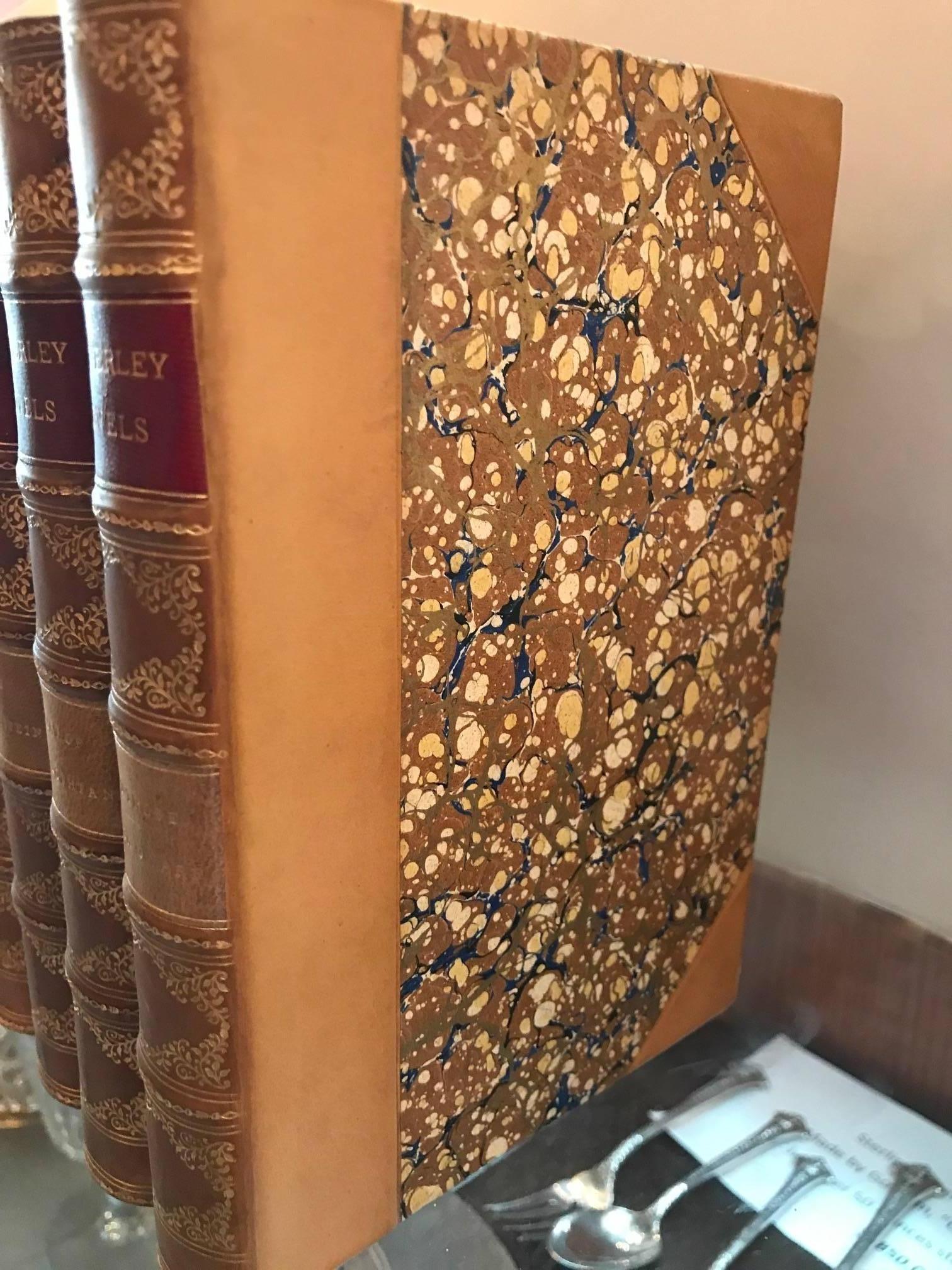 19th Century Set of Leather Bound Novels by Sir Walter Scott
