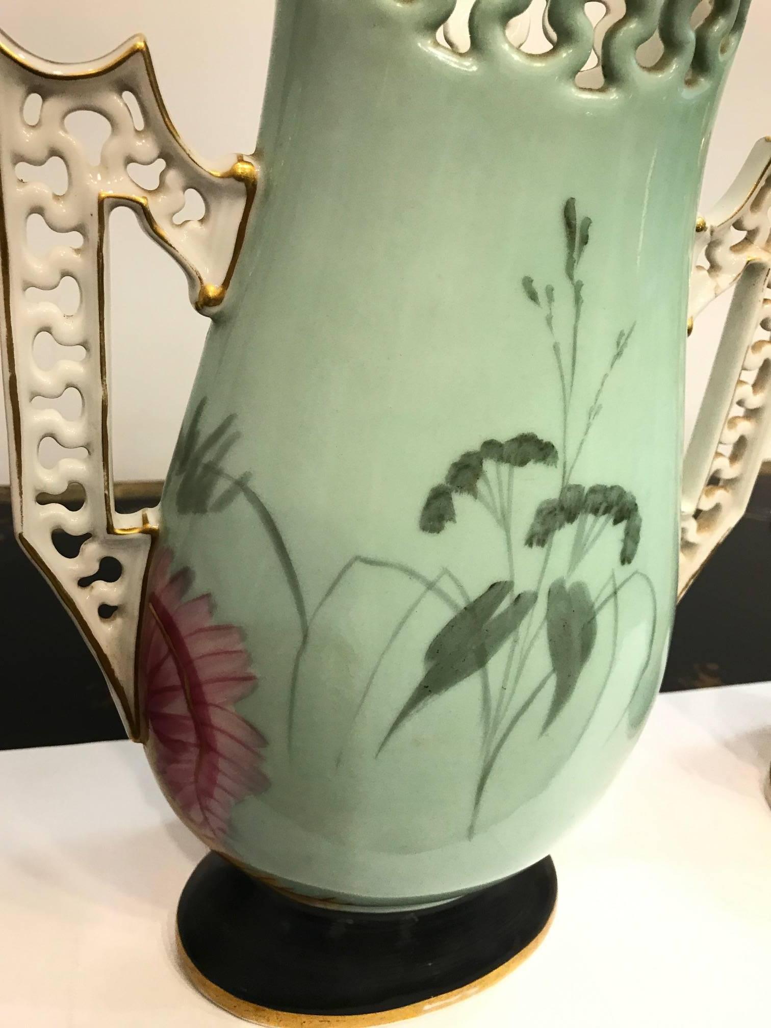 Pair of 19th Century French Porcelain Hand-Painted Vases 1