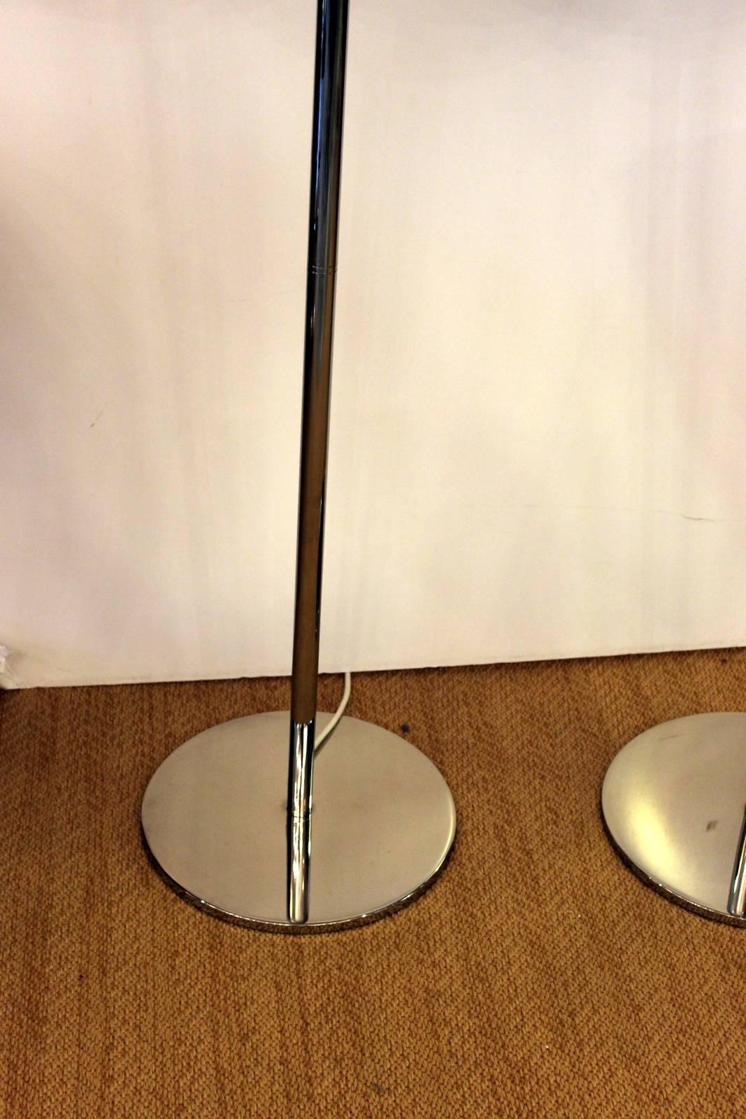 Pair of Modern Chrome Floor Lamps In Excellent Condition In Lambertville, NJ