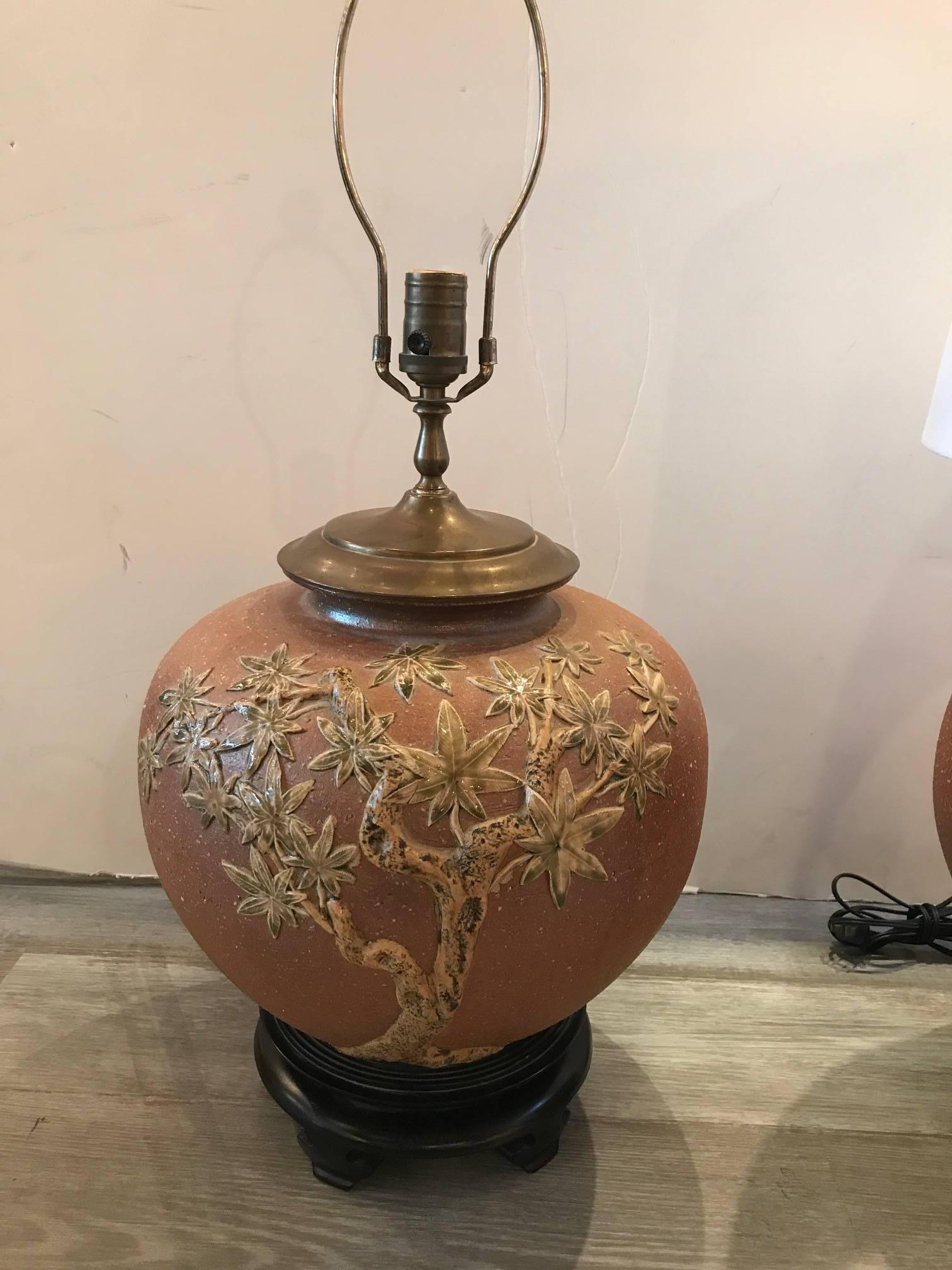 Pair of Antique Japanese Studio Pottery Stoneware Pots Now as Lamps 6