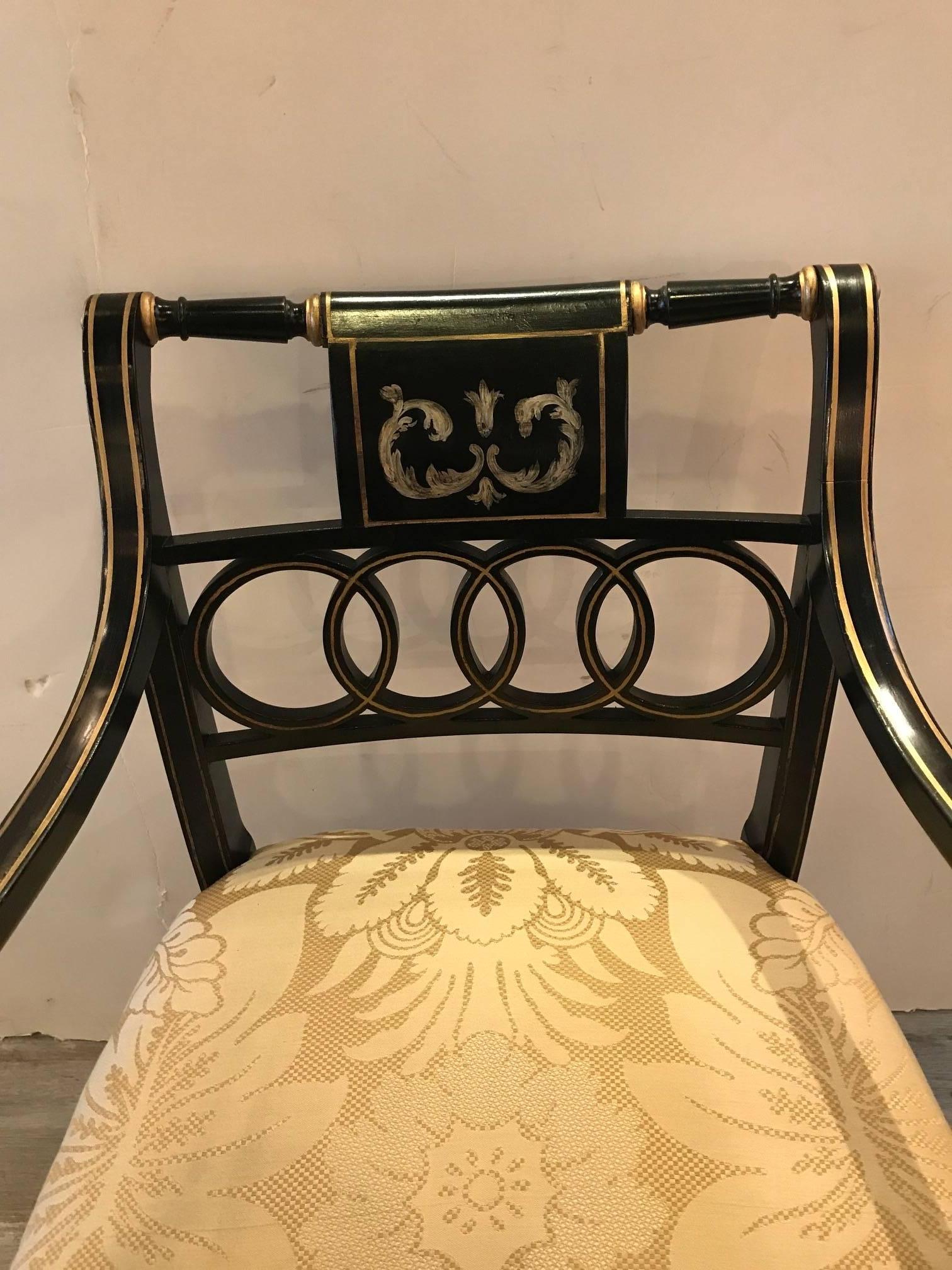 Pair of Regency Style Accent Armchairs Made by Baker Furniture In Excellent Condition In Lambertville, NJ
