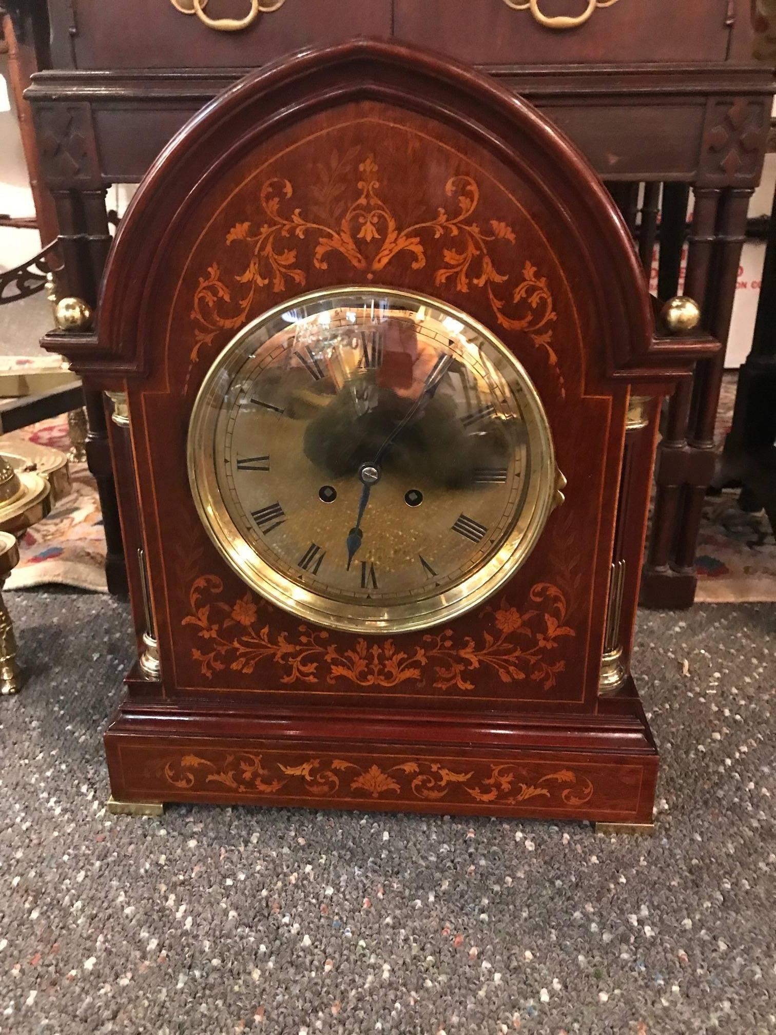 Edwardian 19th Century Mahogany Inlaid Bracket Clock