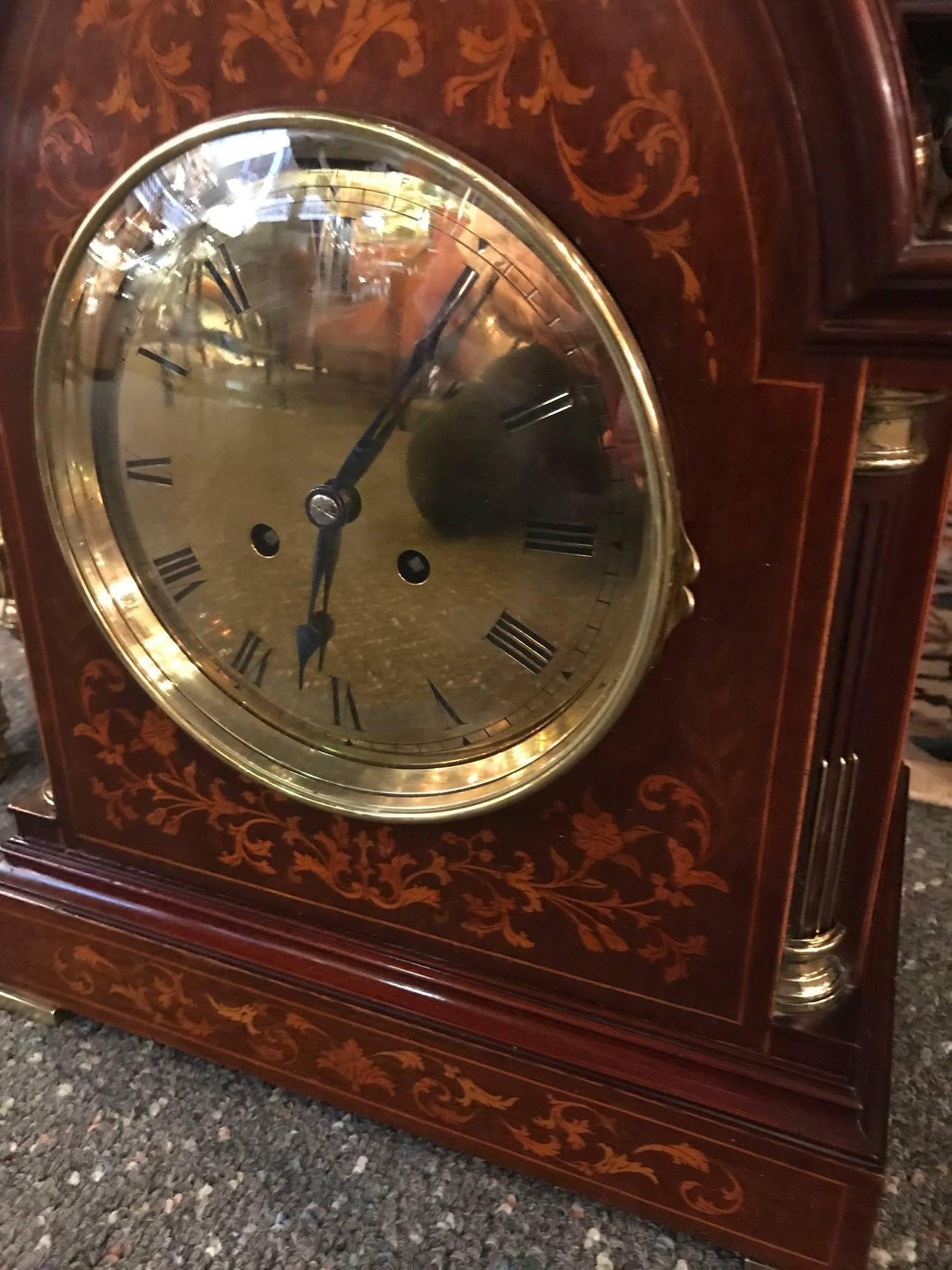 European 19th Century Mahogany Inlaid Bracket Clock