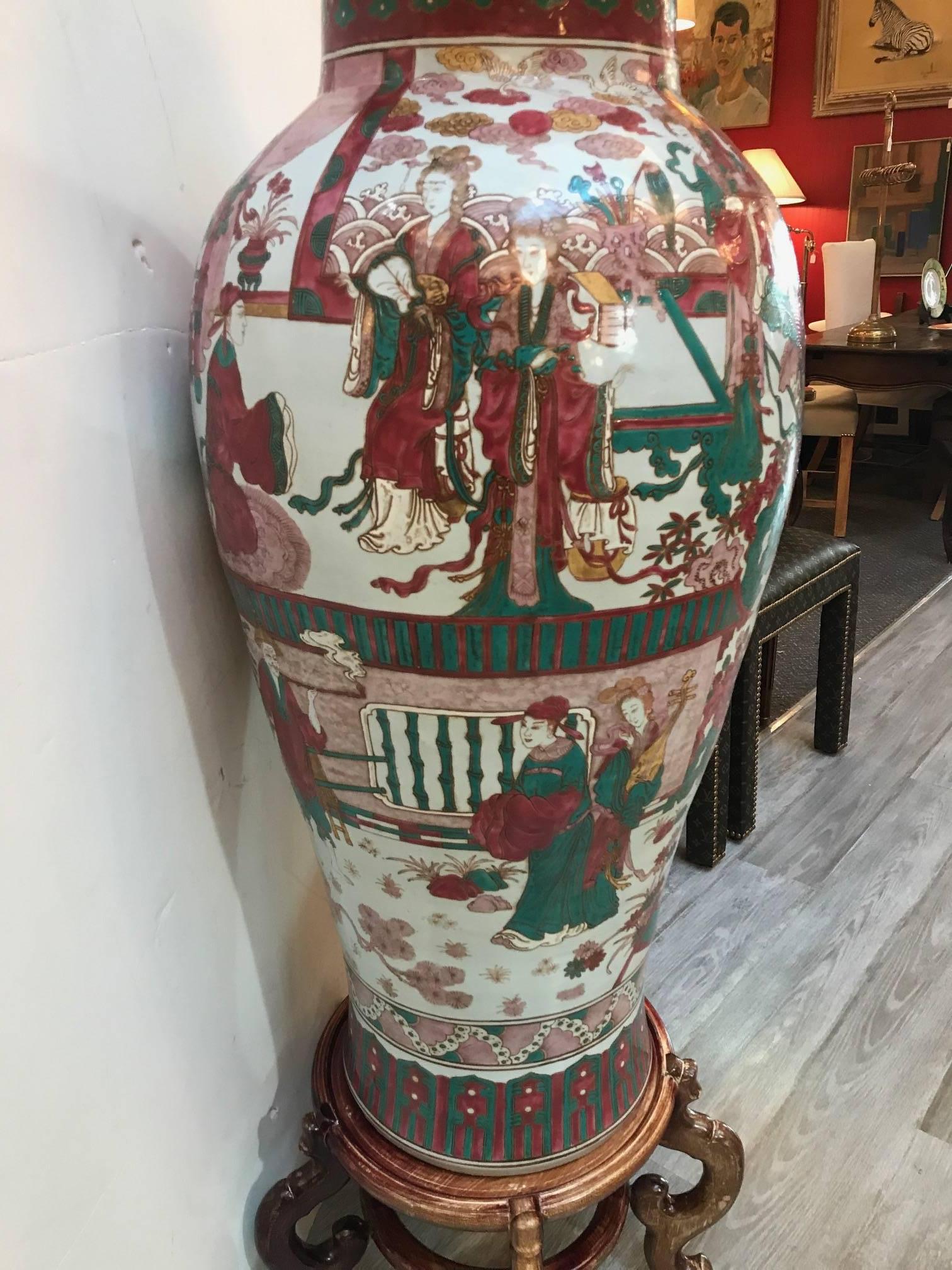 Large Chinese Porcelain Palace Sized Temple Jar Vase In Excellent Condition In Lambertville, NJ