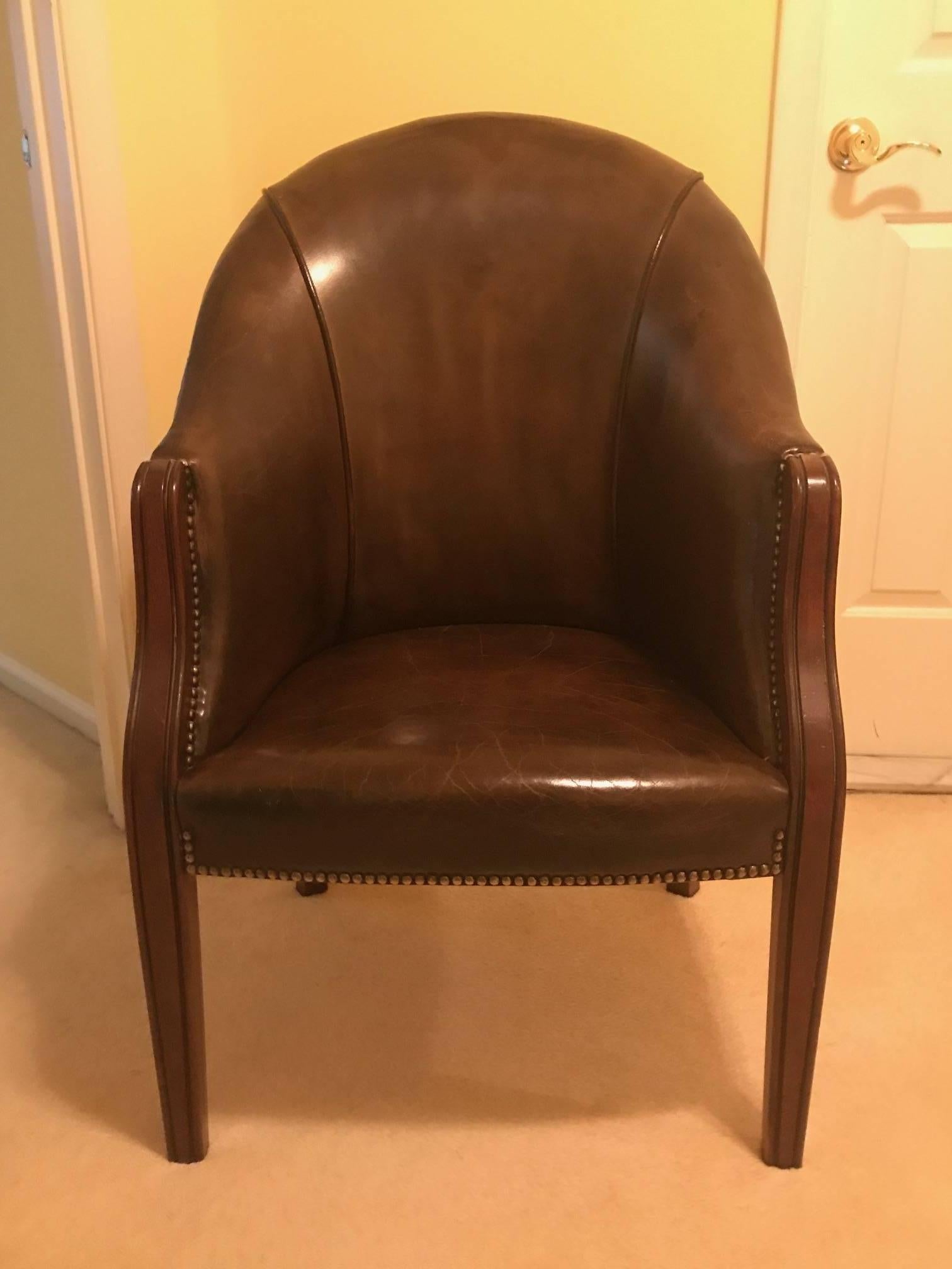 20th Century English Leather Library Tub Chair