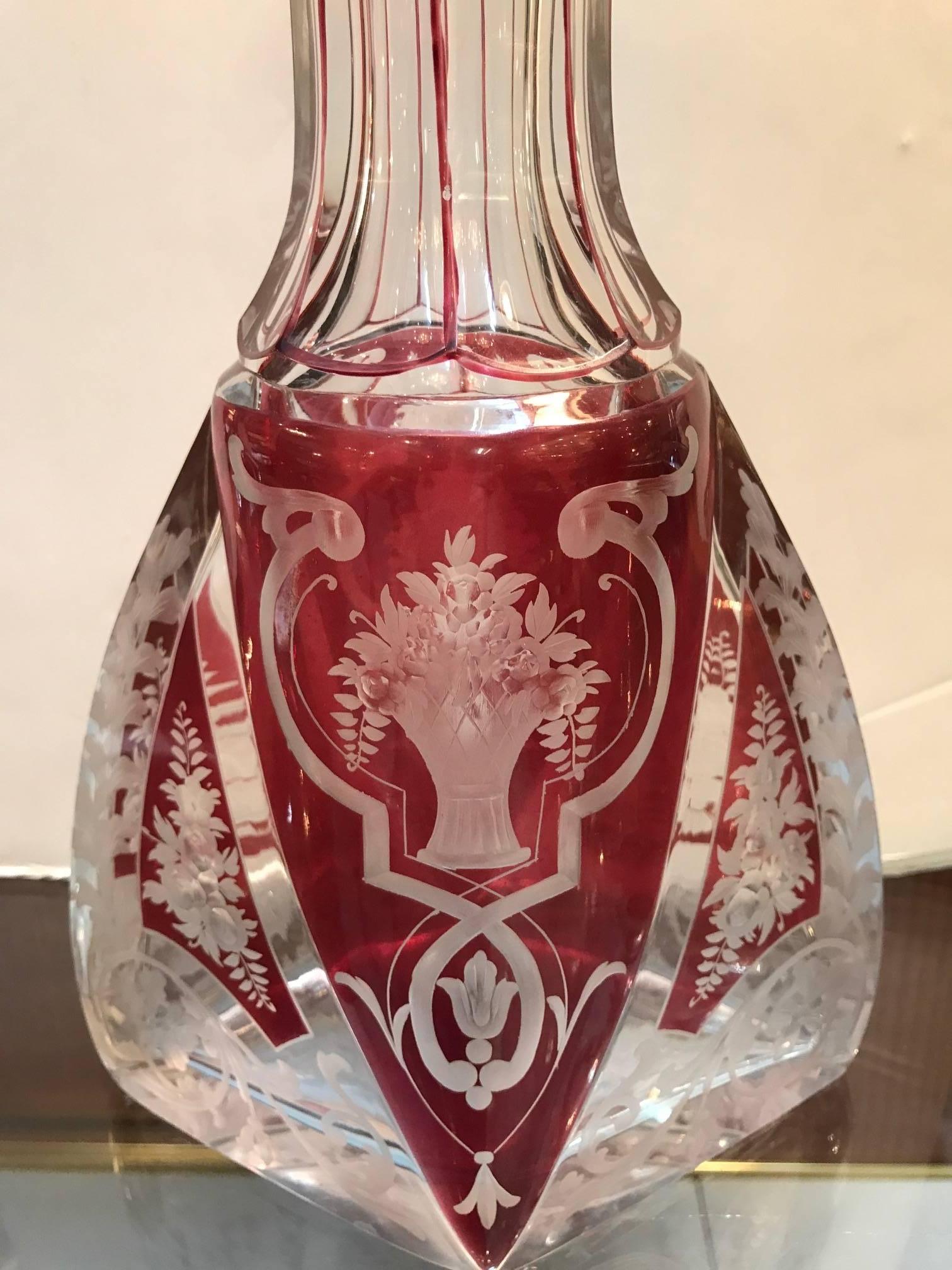 Edwardian Stunning Late 19th Century Violet Engraved Glass Decanter
