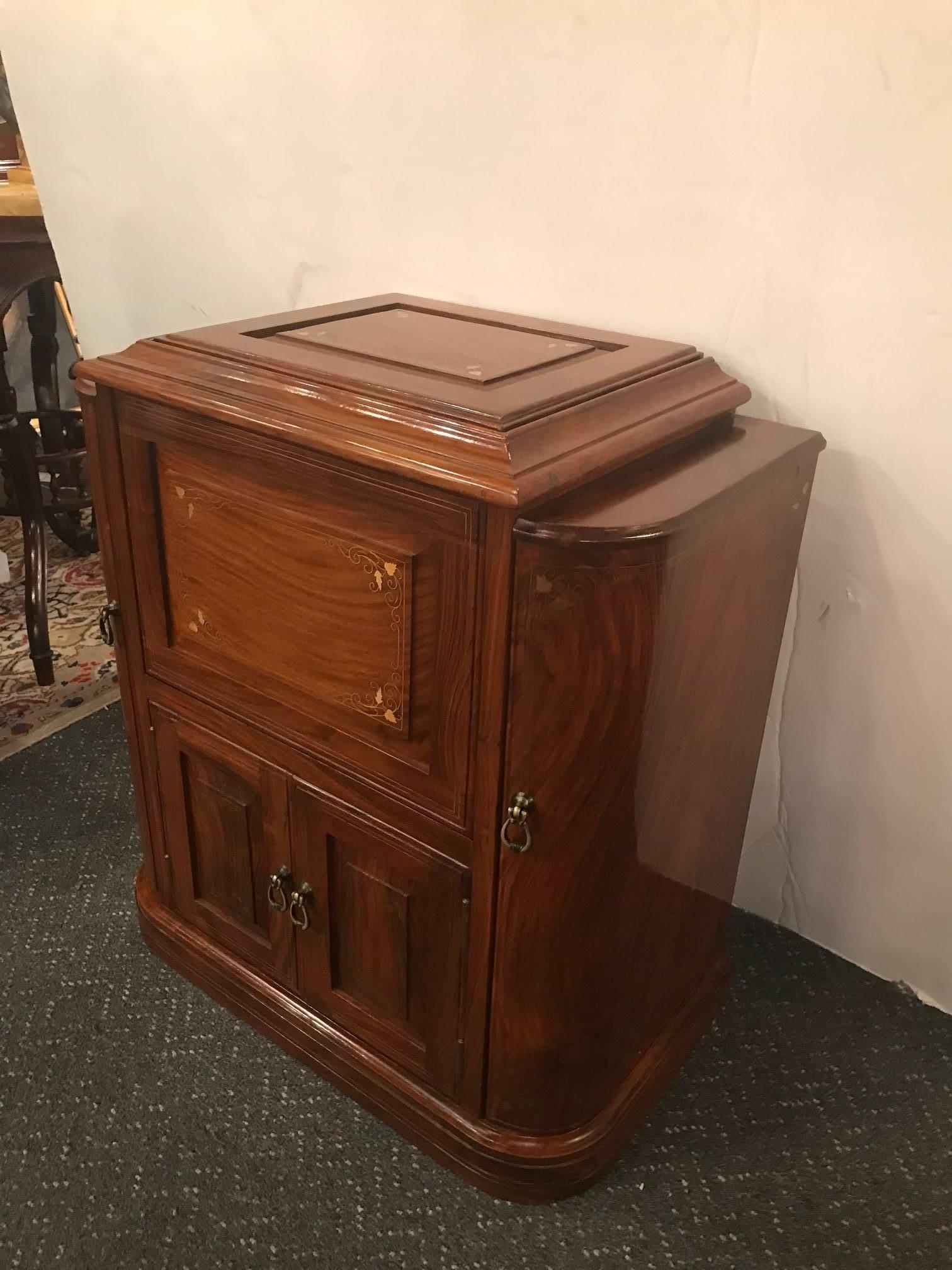 Diminutive Rosewood and Brass Inlaid Bar Cabinet 1