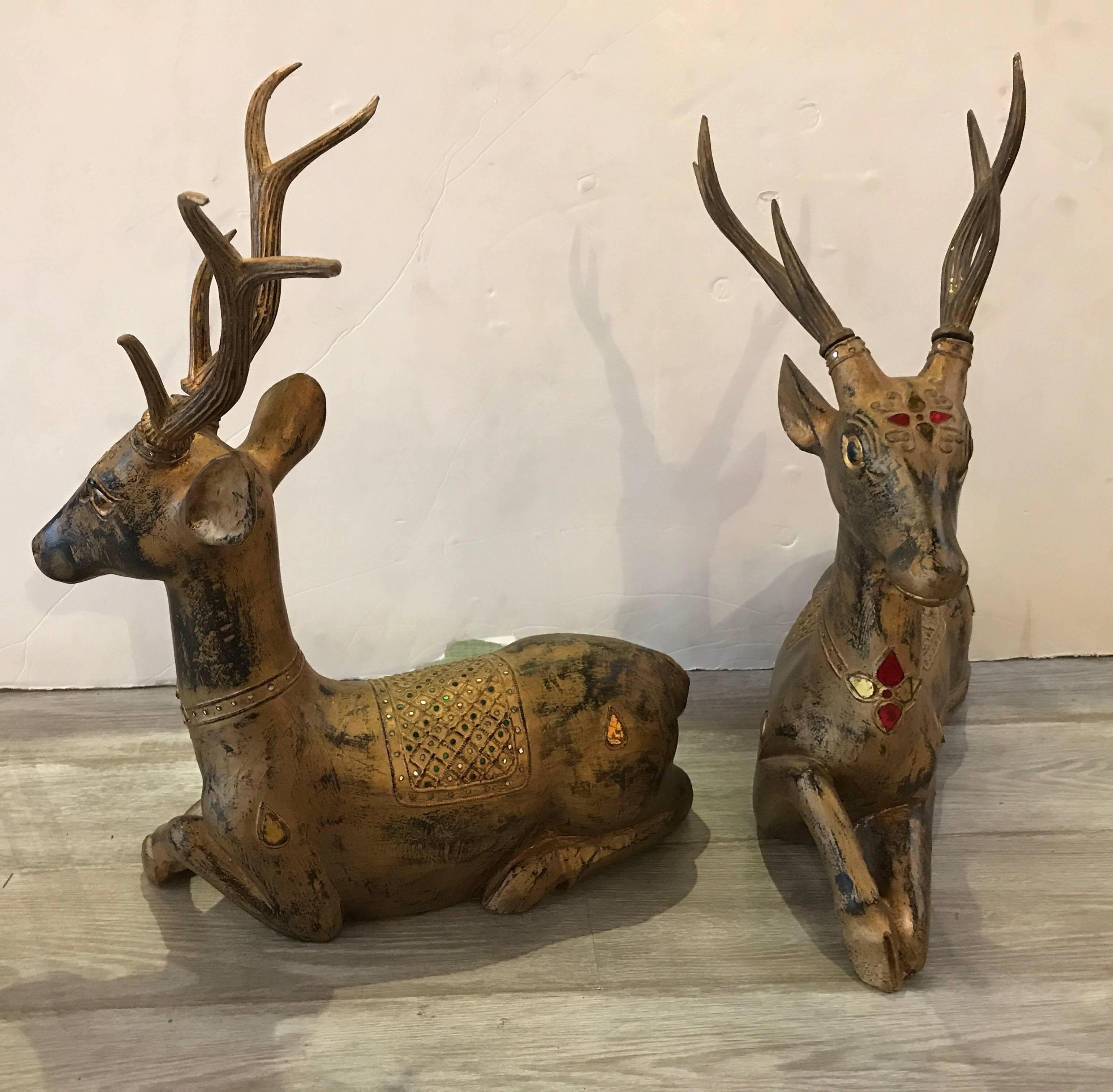 Pair of Thai Hand-Carved and Giltwood Deers 2