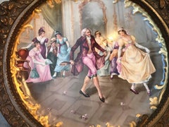 Large Limoges France Hand-Painted Porcelain Charger in Ornate Giltwood Frame