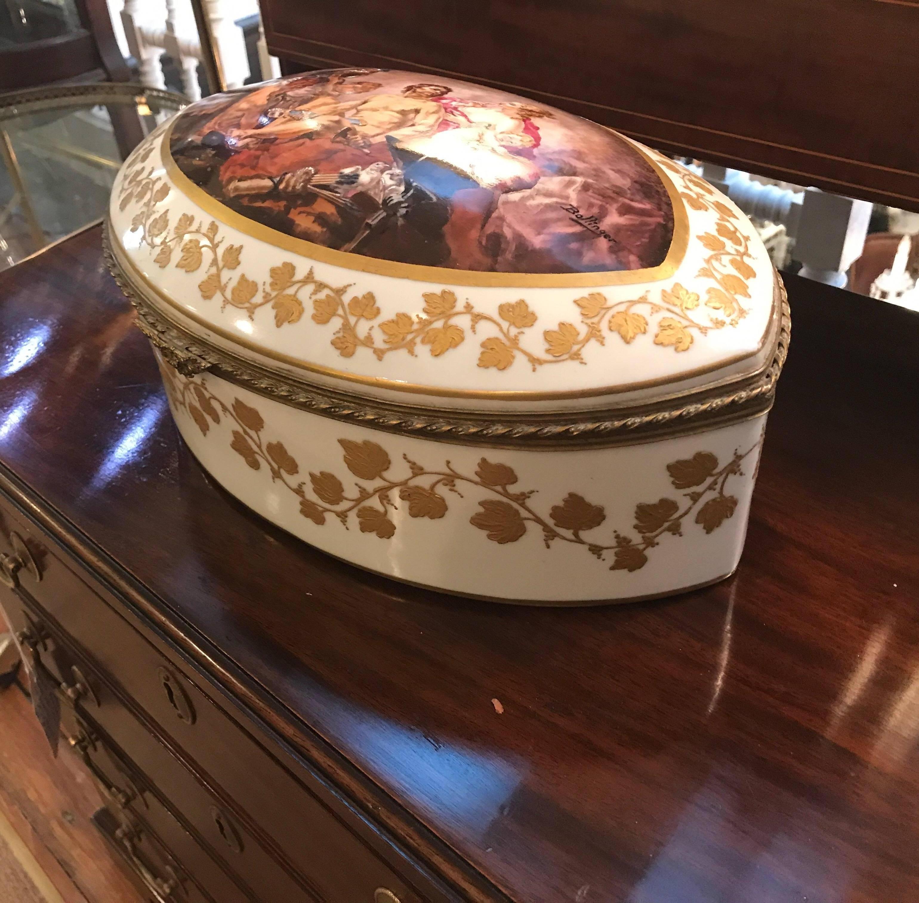 Large French Porcelain Hand-Painted Table Box 2