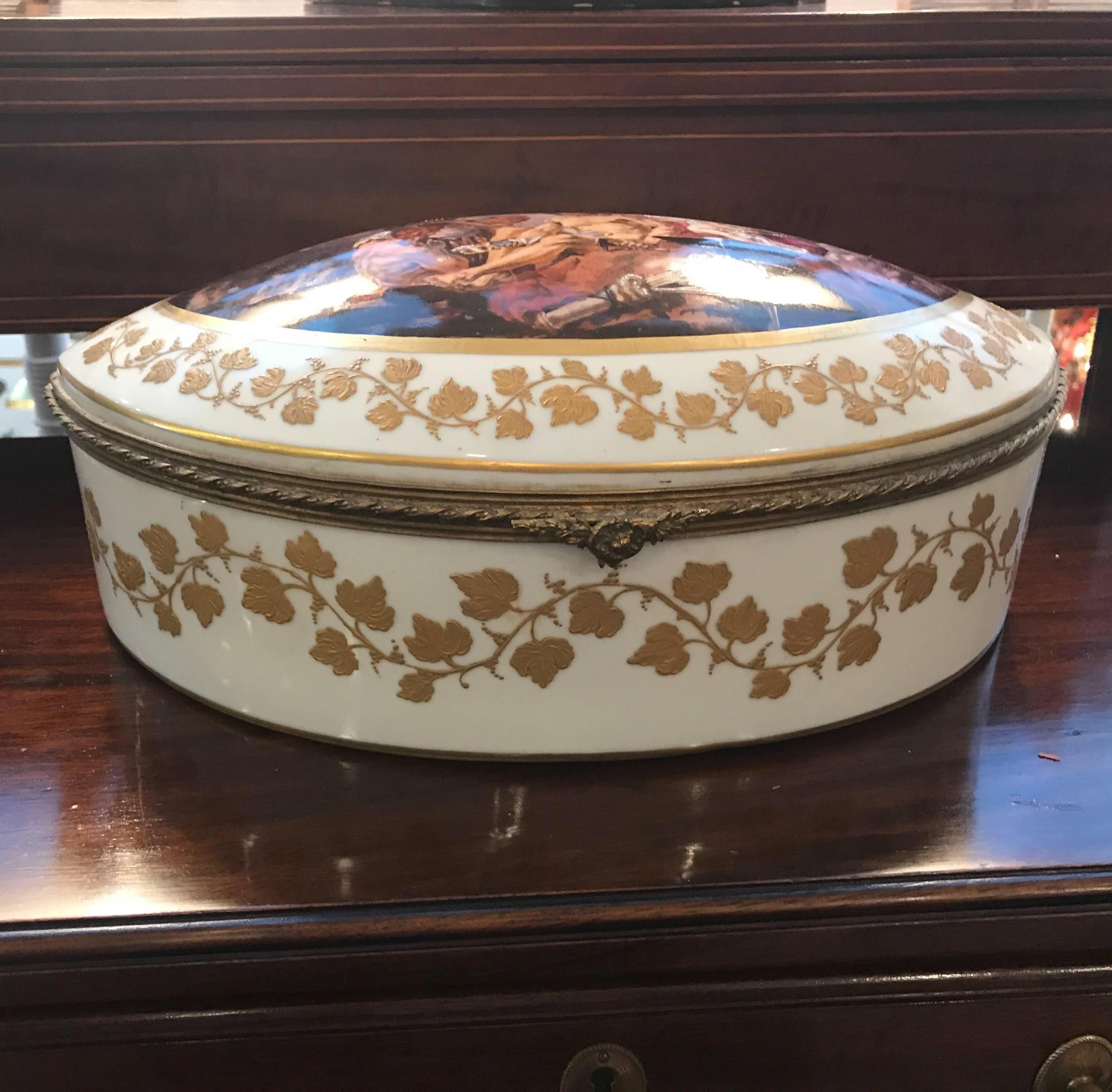 Large French Porcelain Hand-Painted Table Box 3