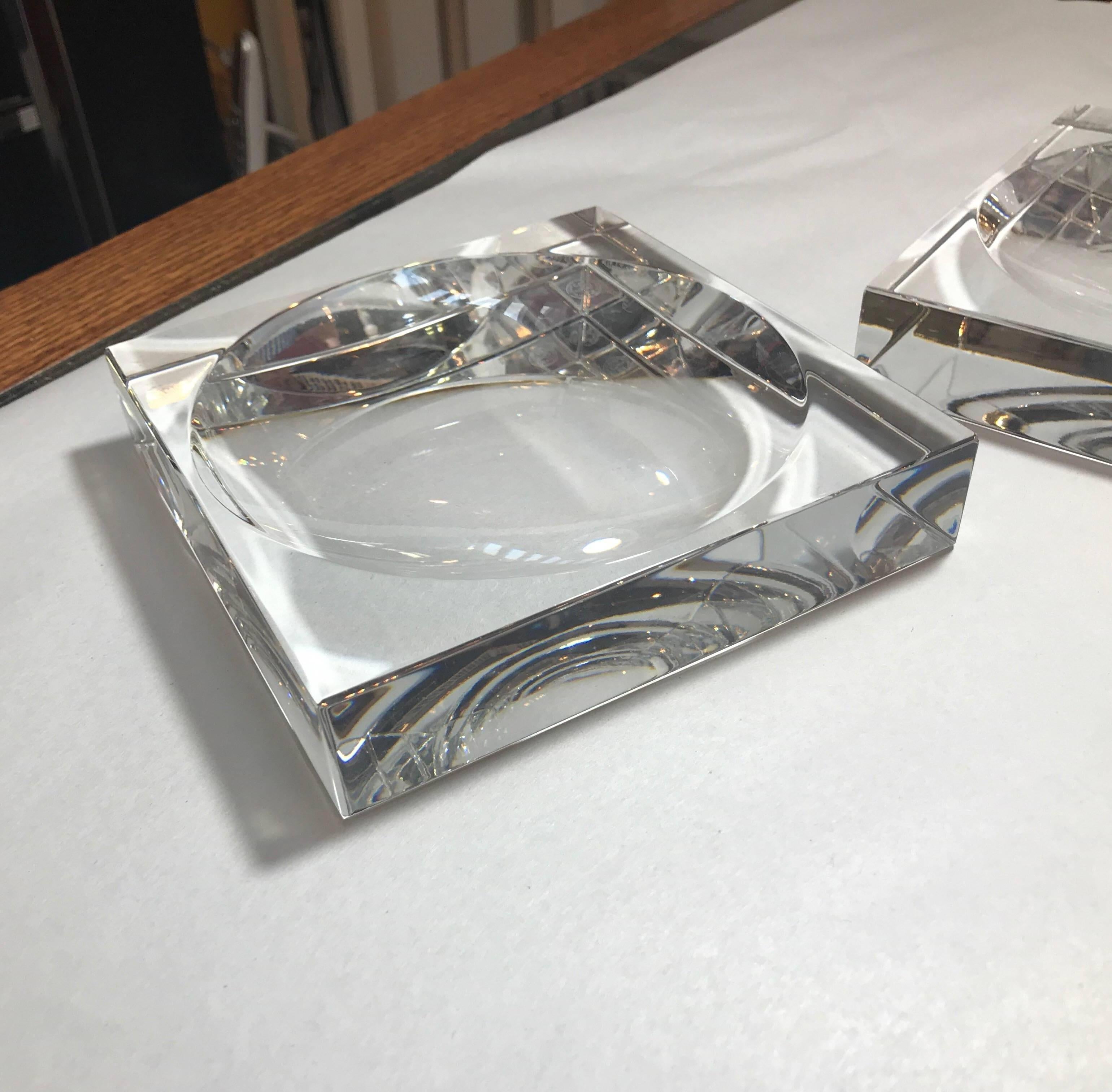 Modern Pair of Signed Baccarat Square Candy Dishes