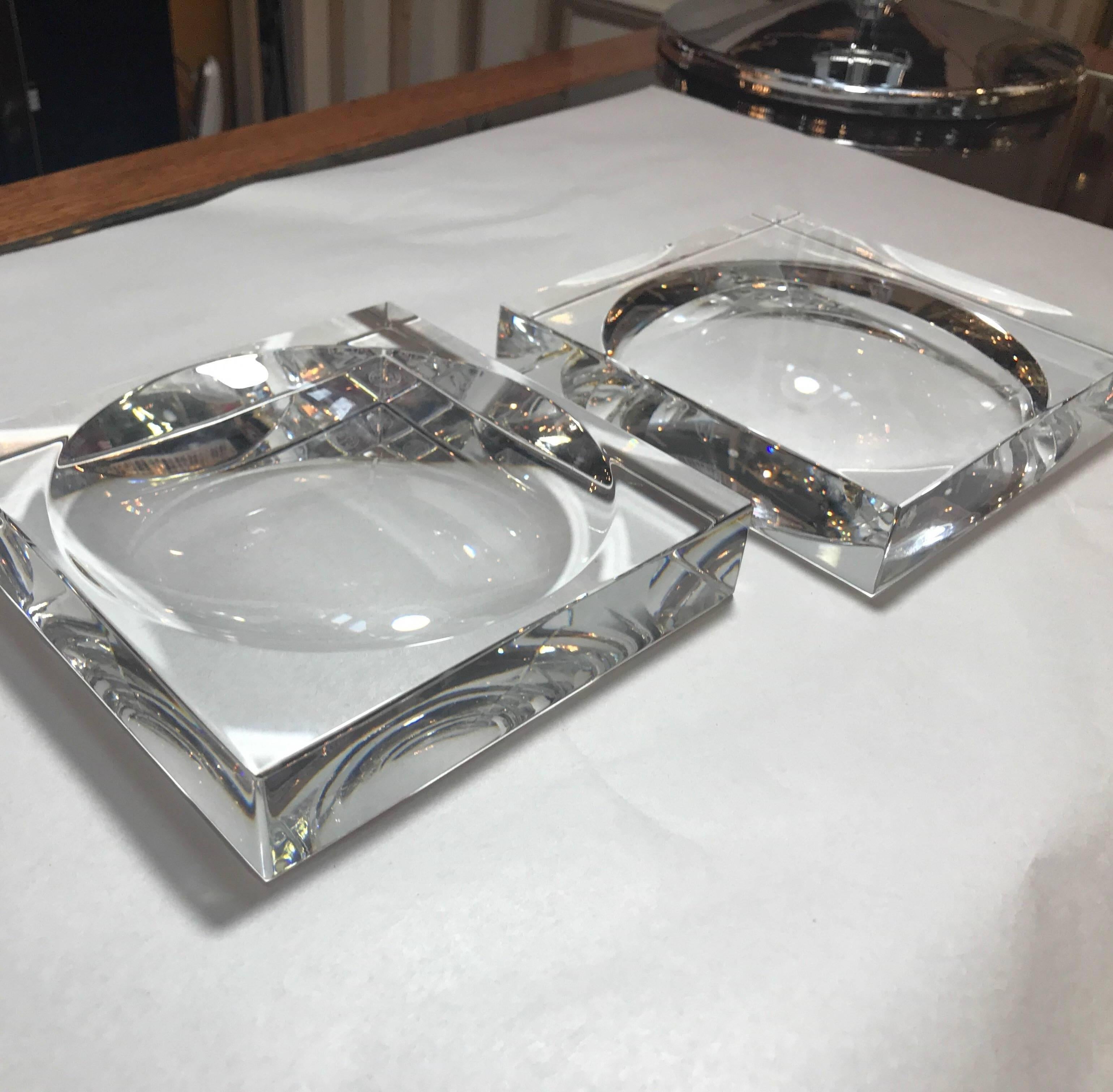 Pair of Signed Baccarat Square Candy Dishes In Excellent Condition In Lambertville, NJ