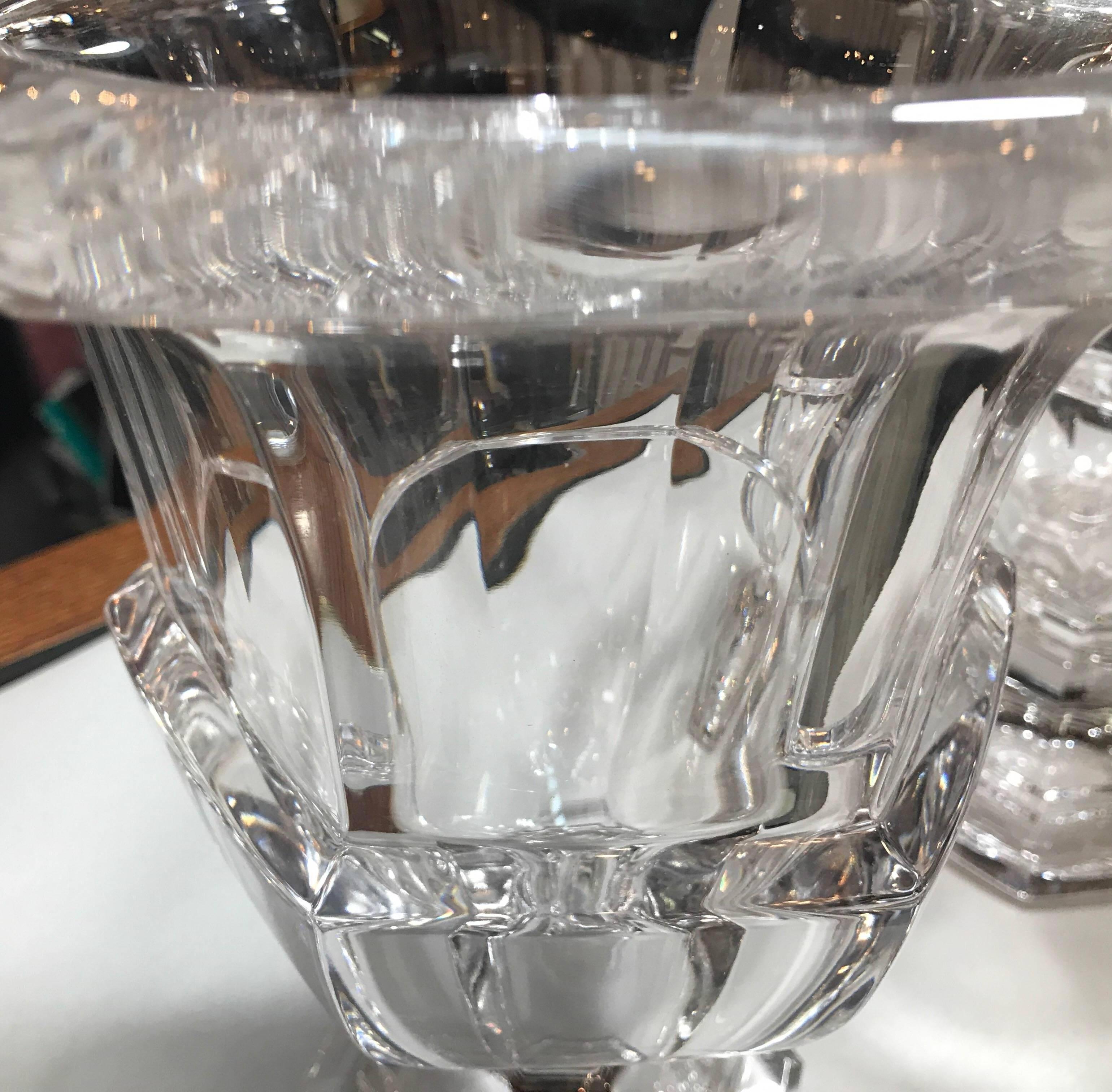 20th Century Pair of Water Clear Crystal Panel Cut Urns