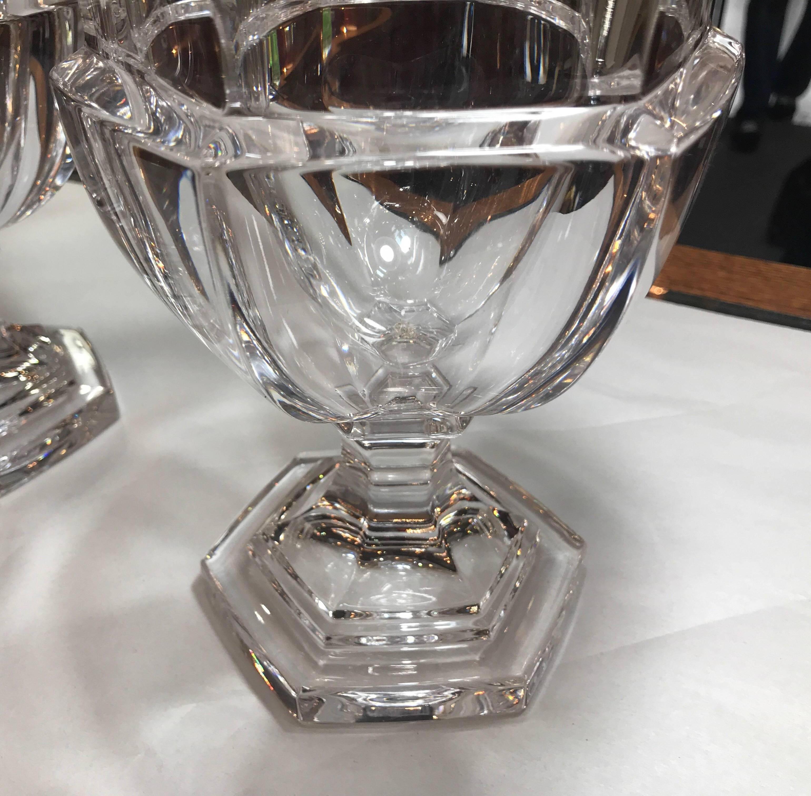 Pair of Water Clear Crystal Panel Cut Urns 1