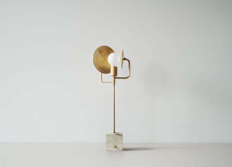 Workstead Orbit Table Lamp Two with Stone Base and Convex Reflectors at