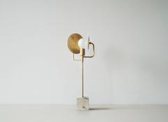 Workstead Orbit Table Lamp Two with Stone Base and Convex Reflectors