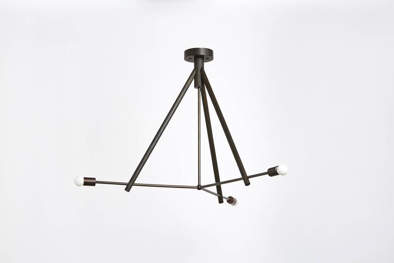 Adirondack Workstead Lodge Chandelier Three in Oxidized Ash and Blackened Steel  For Sale