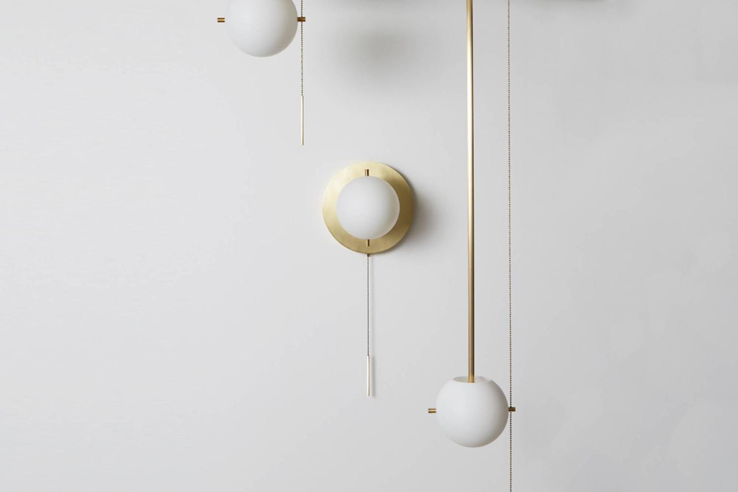 Workstead Signal Sconce in Brass with Blown Glass Globe and Brass Pull Chain For Sale at 1stdibs