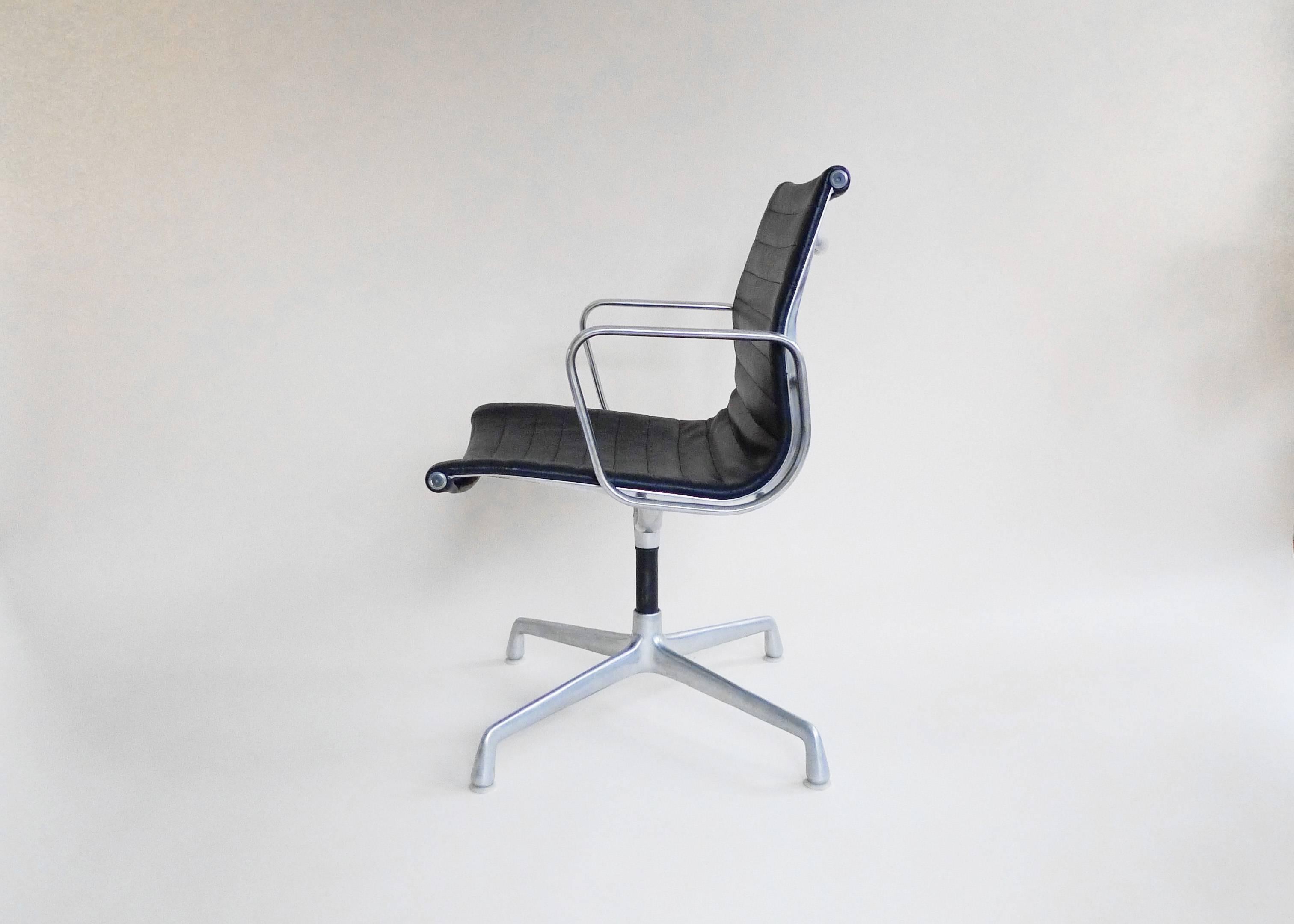 Cast Eames Aluminum Group Office Chairs with Ribbed Leather Slings
