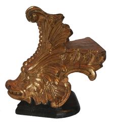 Exceptional Pair of Very Rare Giltwood Carved Porpoise Heads