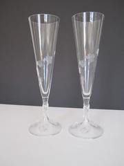 Pair of Vintage Signed Lalique Champagne Flute Glasses