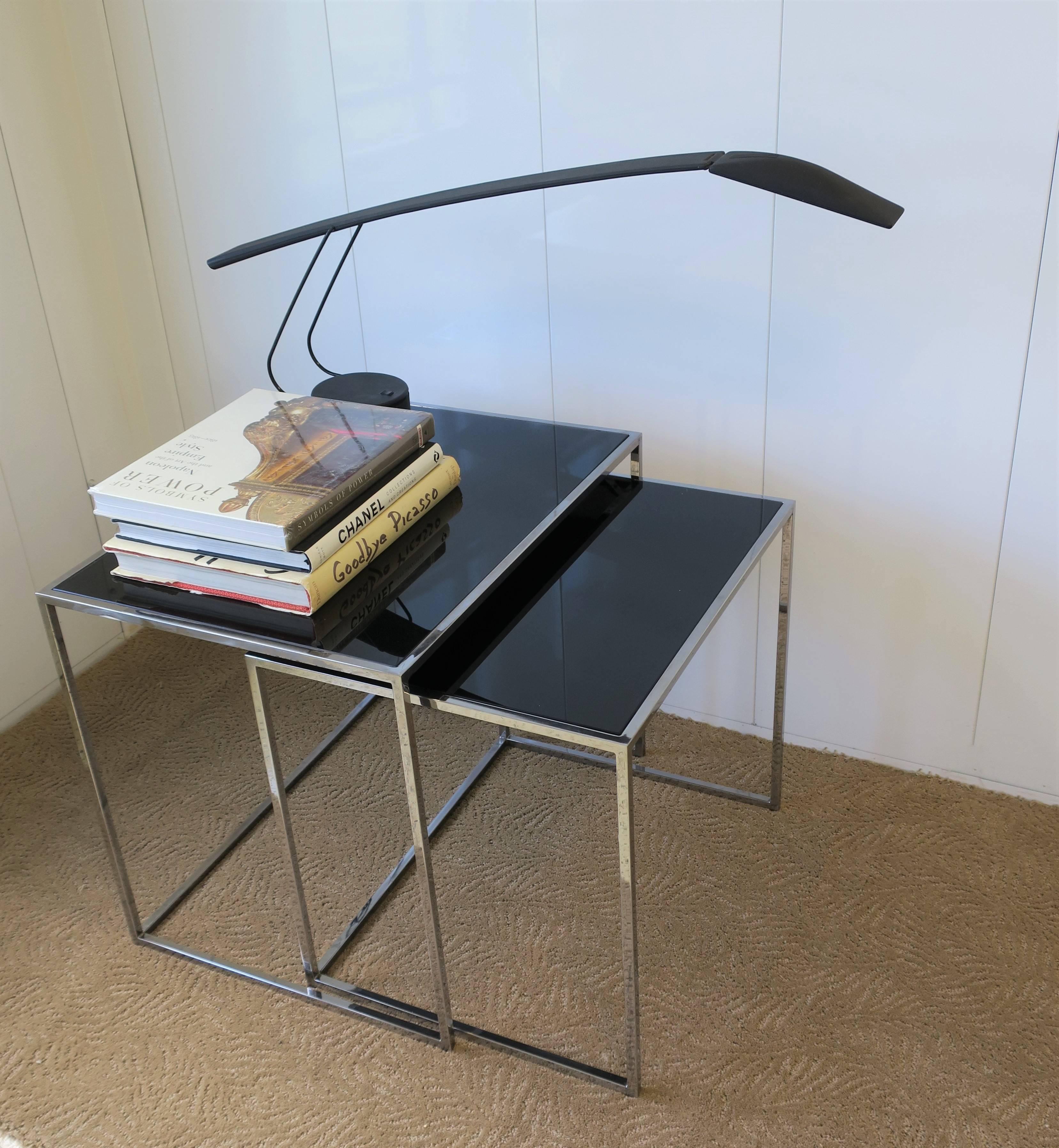 Minimalist Chrome and Black Glass Nesting or End Tables 5