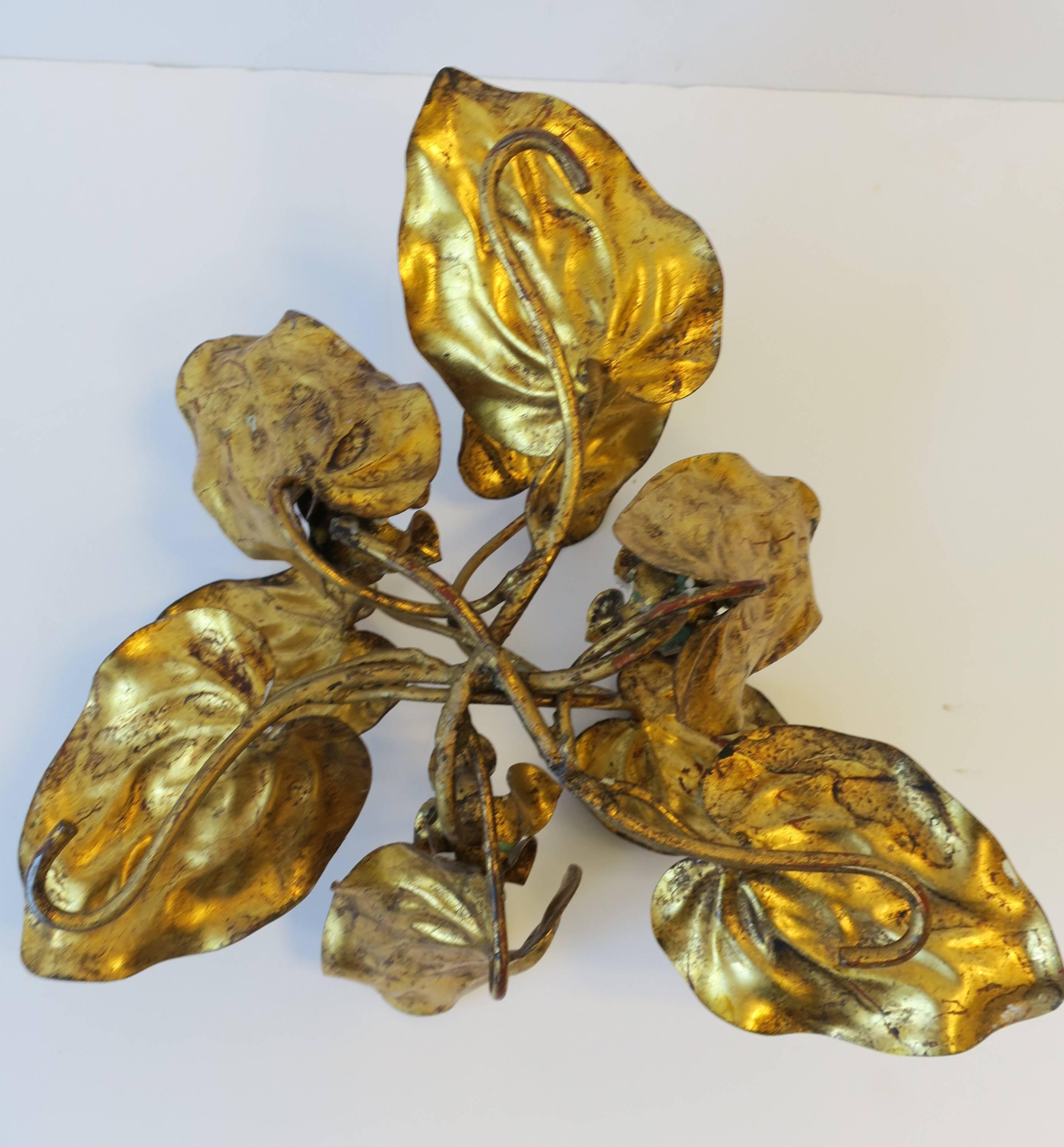 Italian Art Nouveau Gold Gilt Tole Leaf Sculpture or Candelabra 5