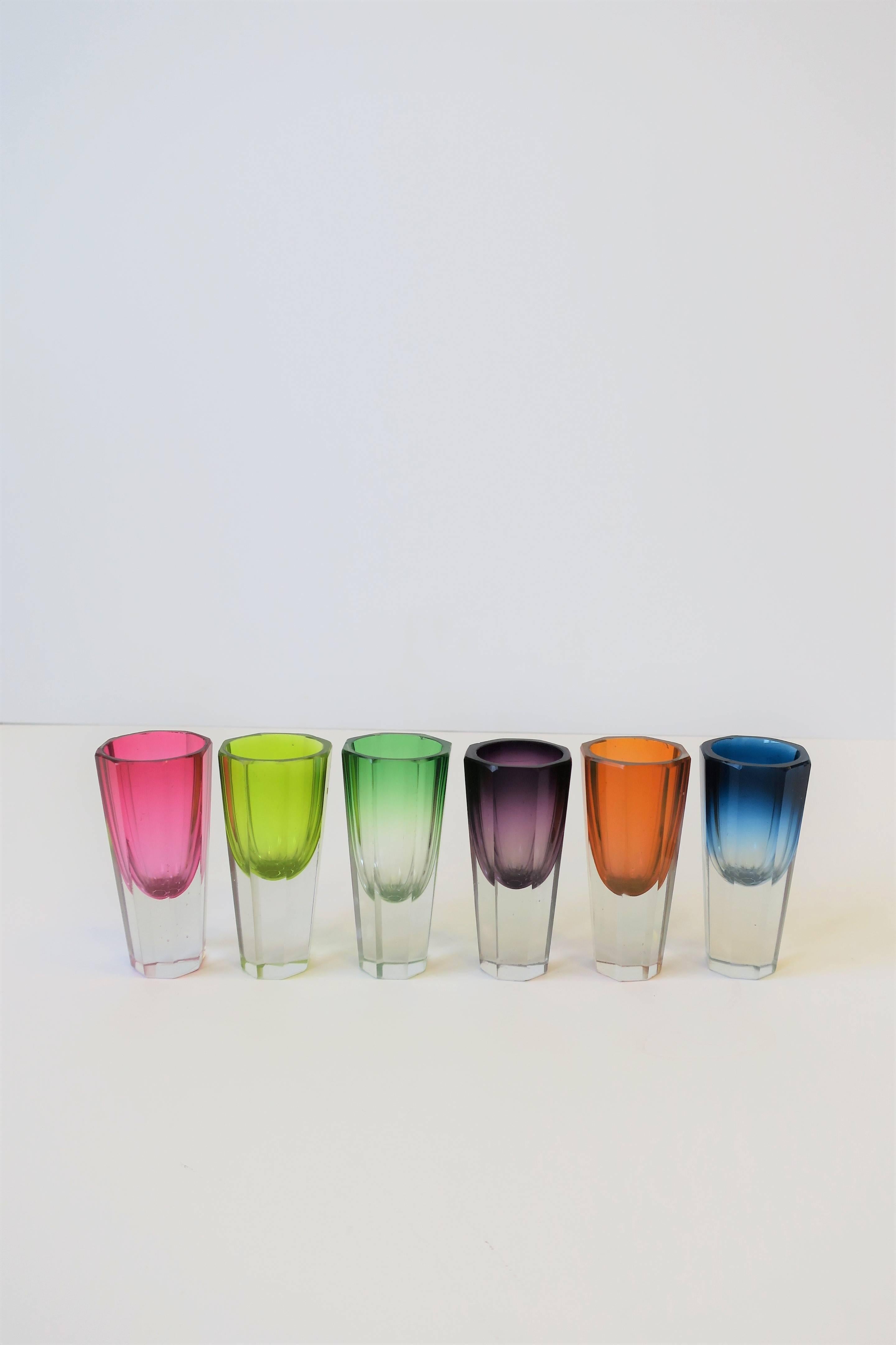 Pink Blue Green Bohemian Crystal Shot Glasses after Baccarat, Set of 6 1