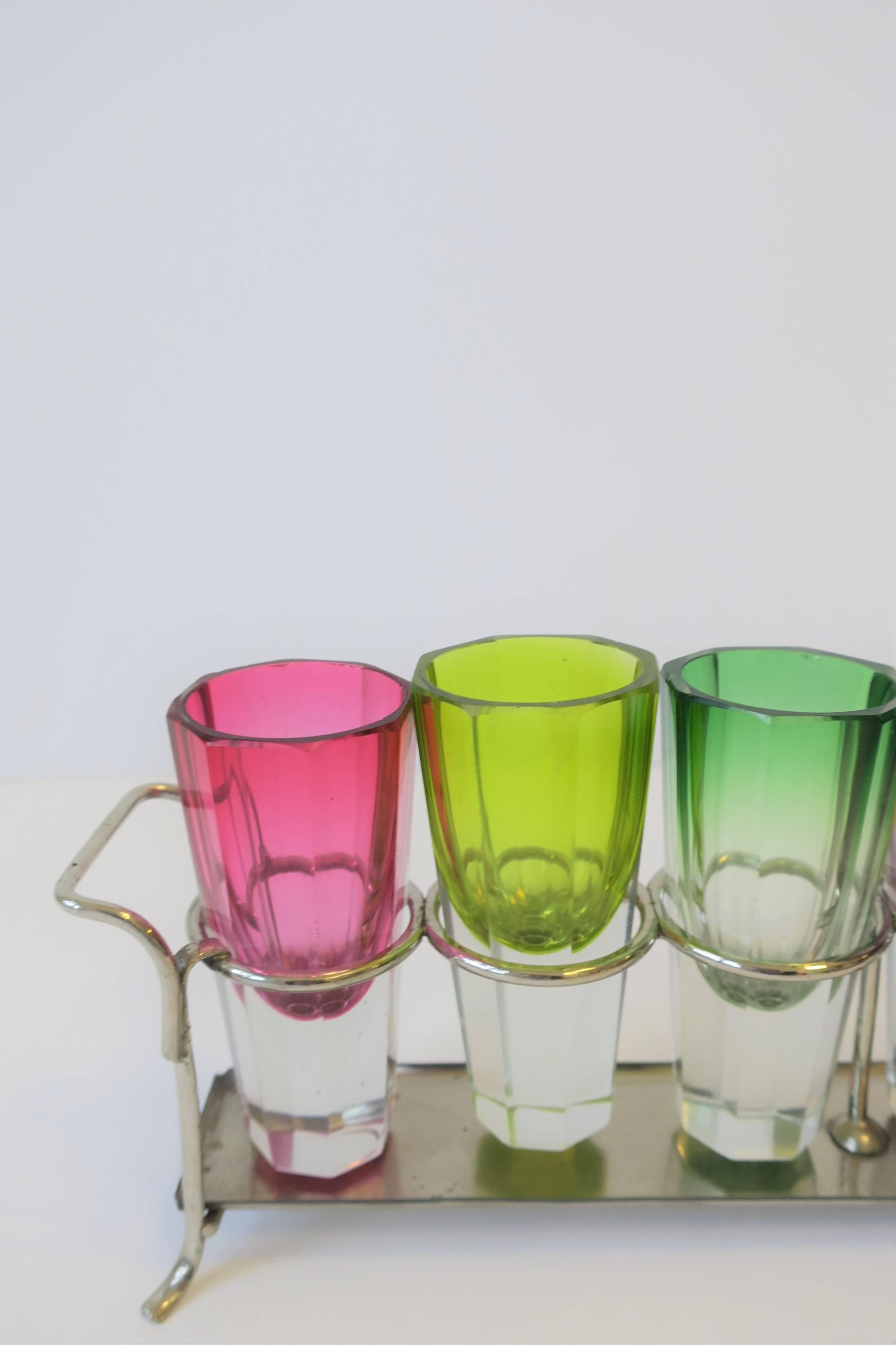Pink Blue Green Bohemian Crystal Shot Glasses after Baccarat, Set of 6 6