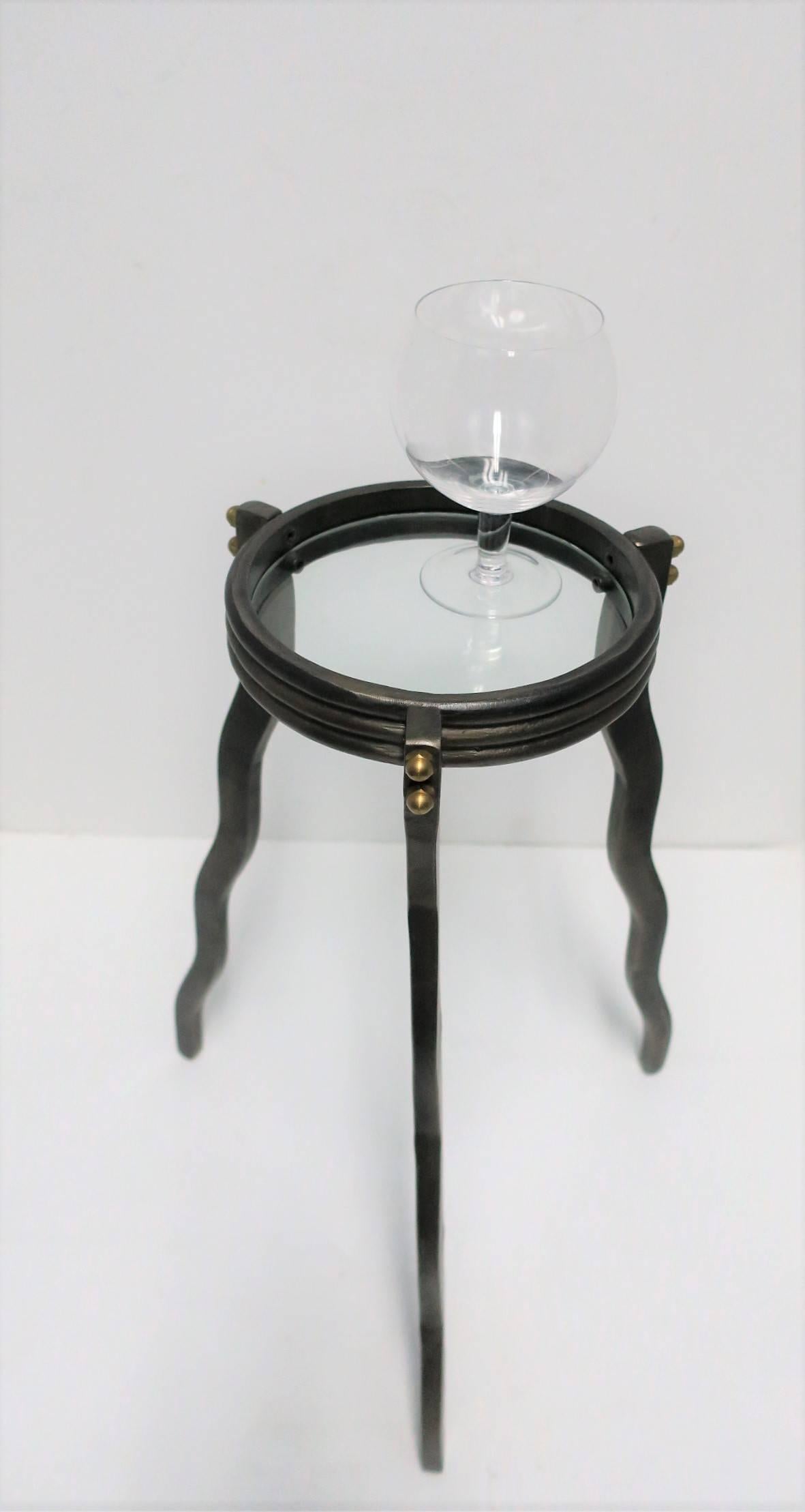 Metal Brass and Glass Small Round Side or Drinks Table 3