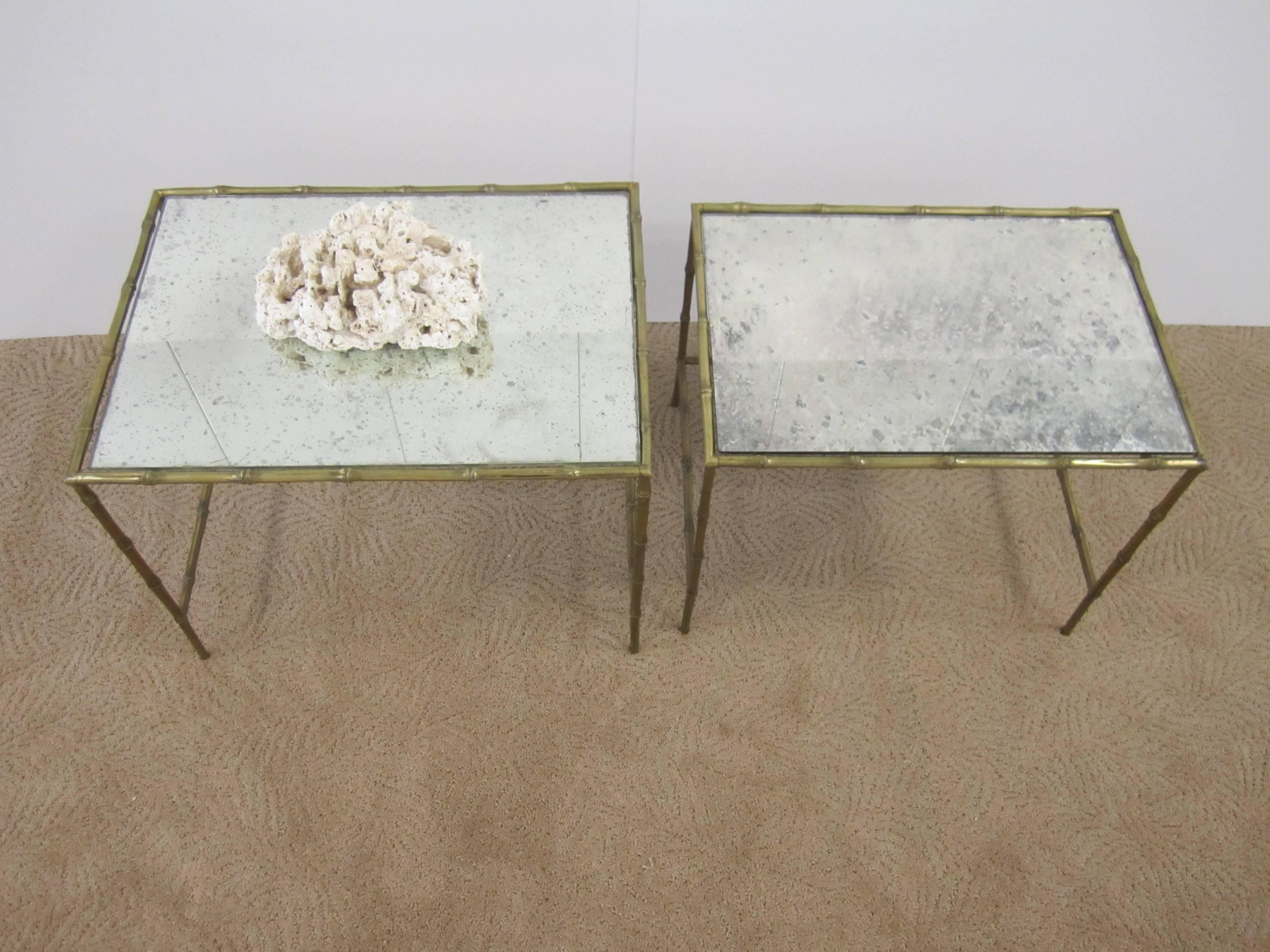 French Brass Bamboo and Glass Nesting, Side, or End Tables In Good Condition In New York, NY