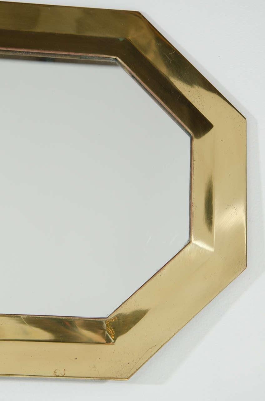 Modern Brass Framed Octagonal Wall Mirror, 1970s