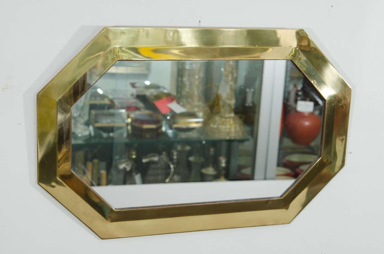 Lacquered Brass Framed Octagonal Wall Mirror, 1970s