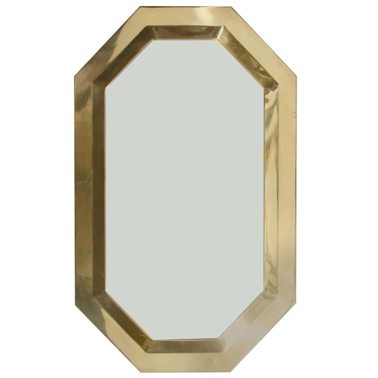 Brass Framed Octagonal Wall Mirror, 1970s