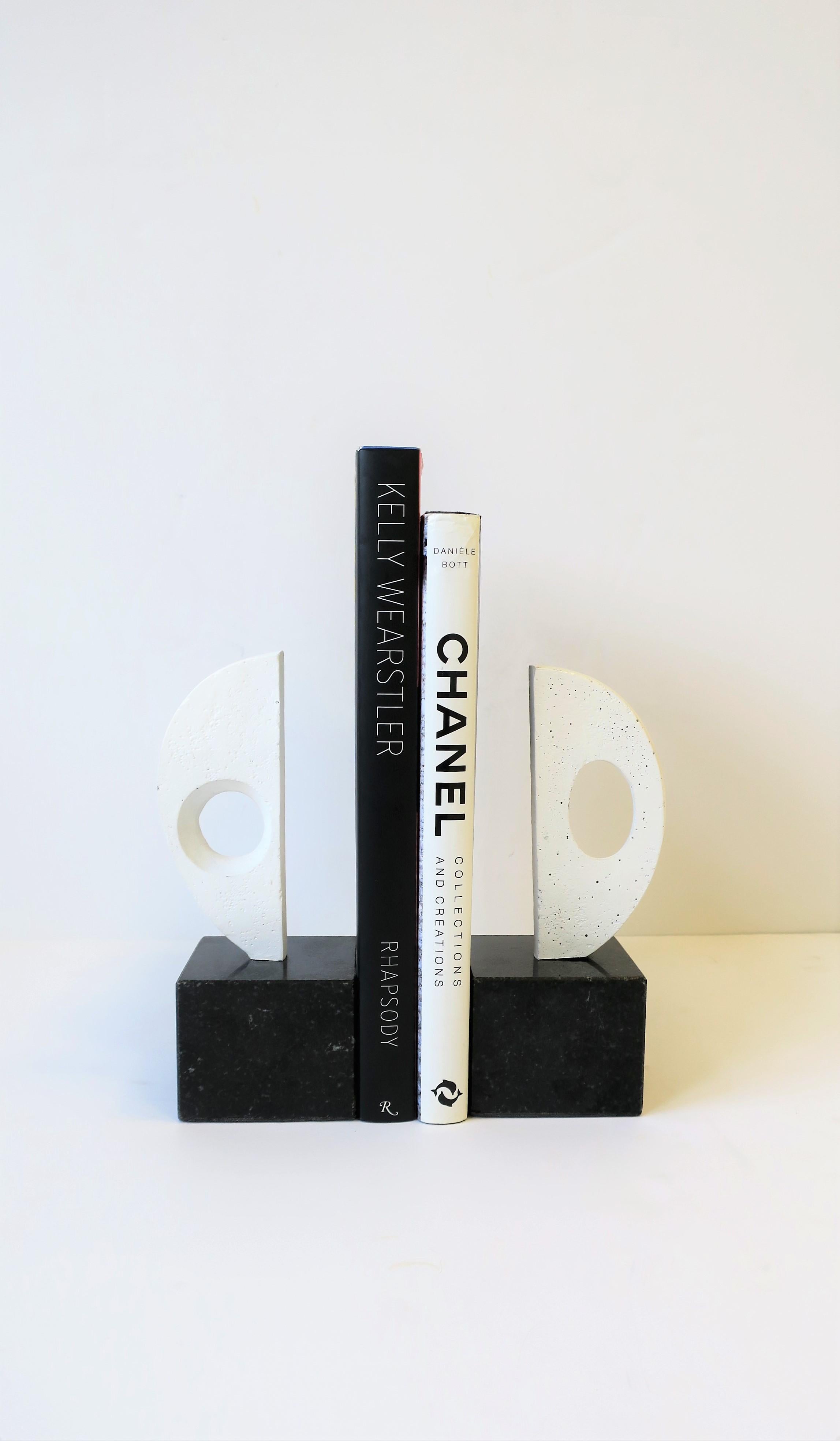 20th Century Black and White Plaster Abstract Sculptures or Bookends on Marble Bases