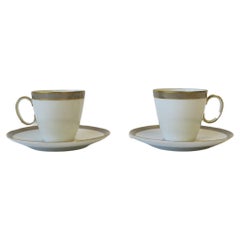 Ray Loewy White Grey Gold Porcelain Espresso Coffee Cup & Saucer, Set of 2