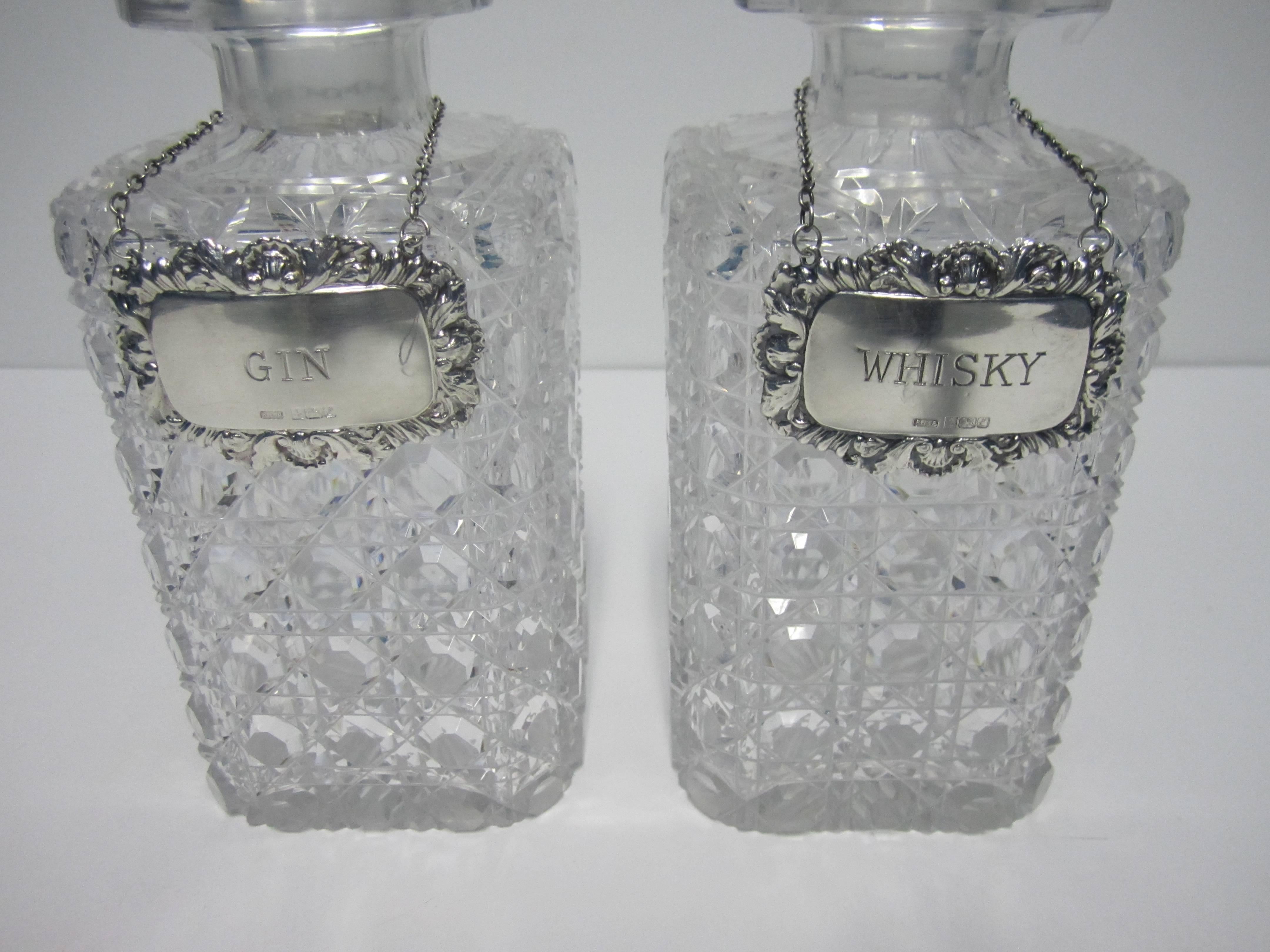 Antique 'Brilliant' Cut Crystal Decanters with English Sterling Silver Labels 4